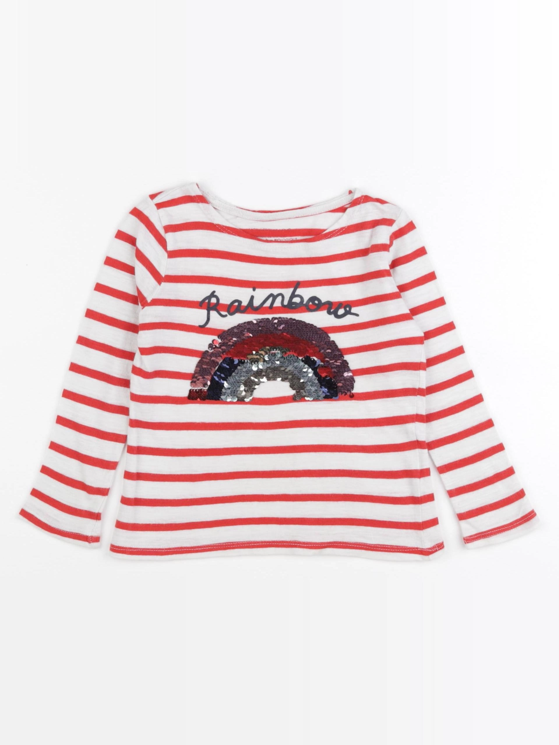 Monoprix - tee-shirt blanc, rouge - 3 ans