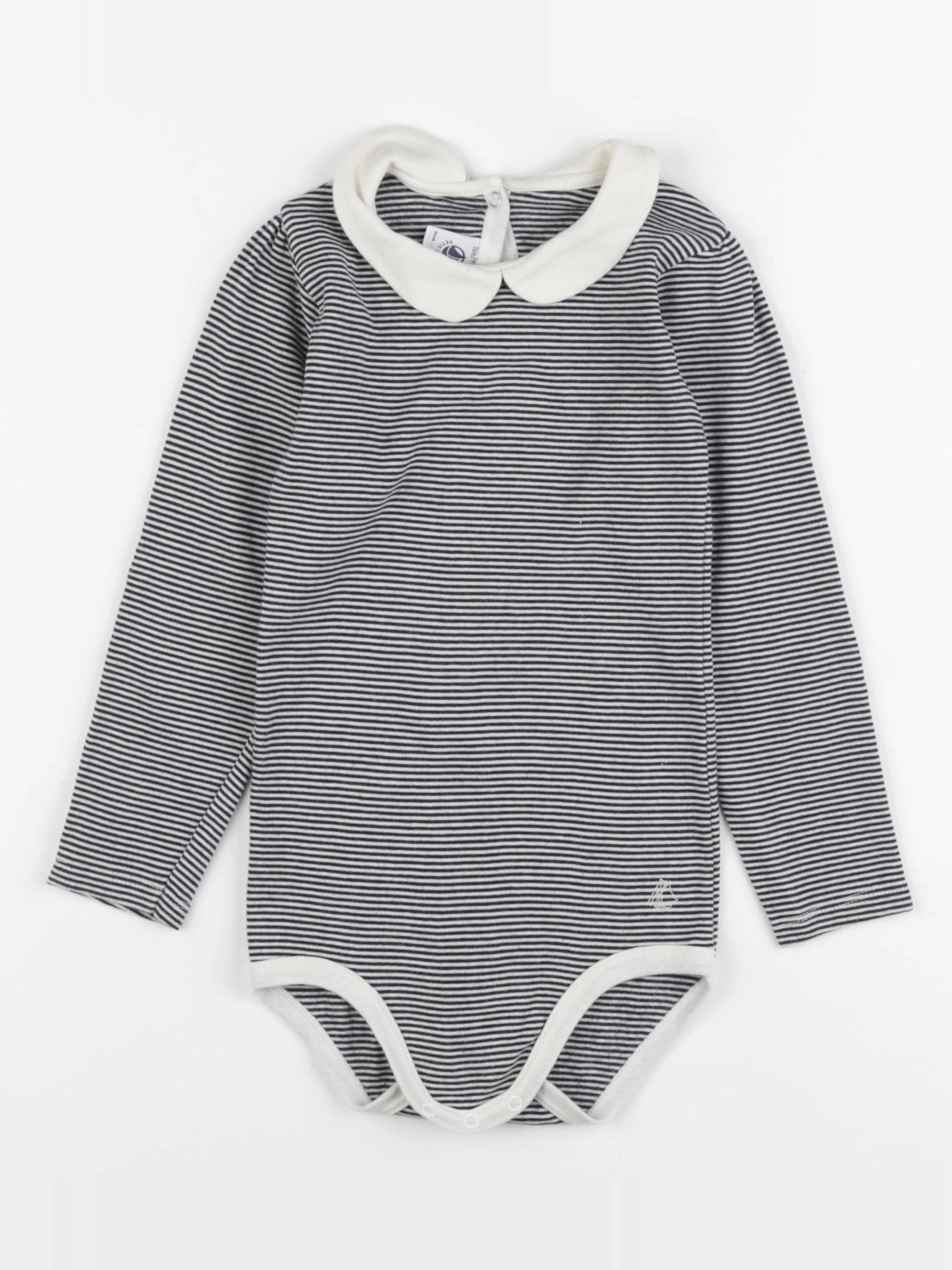 Petit Bateau - body à col blanc, noir - 36 mois
