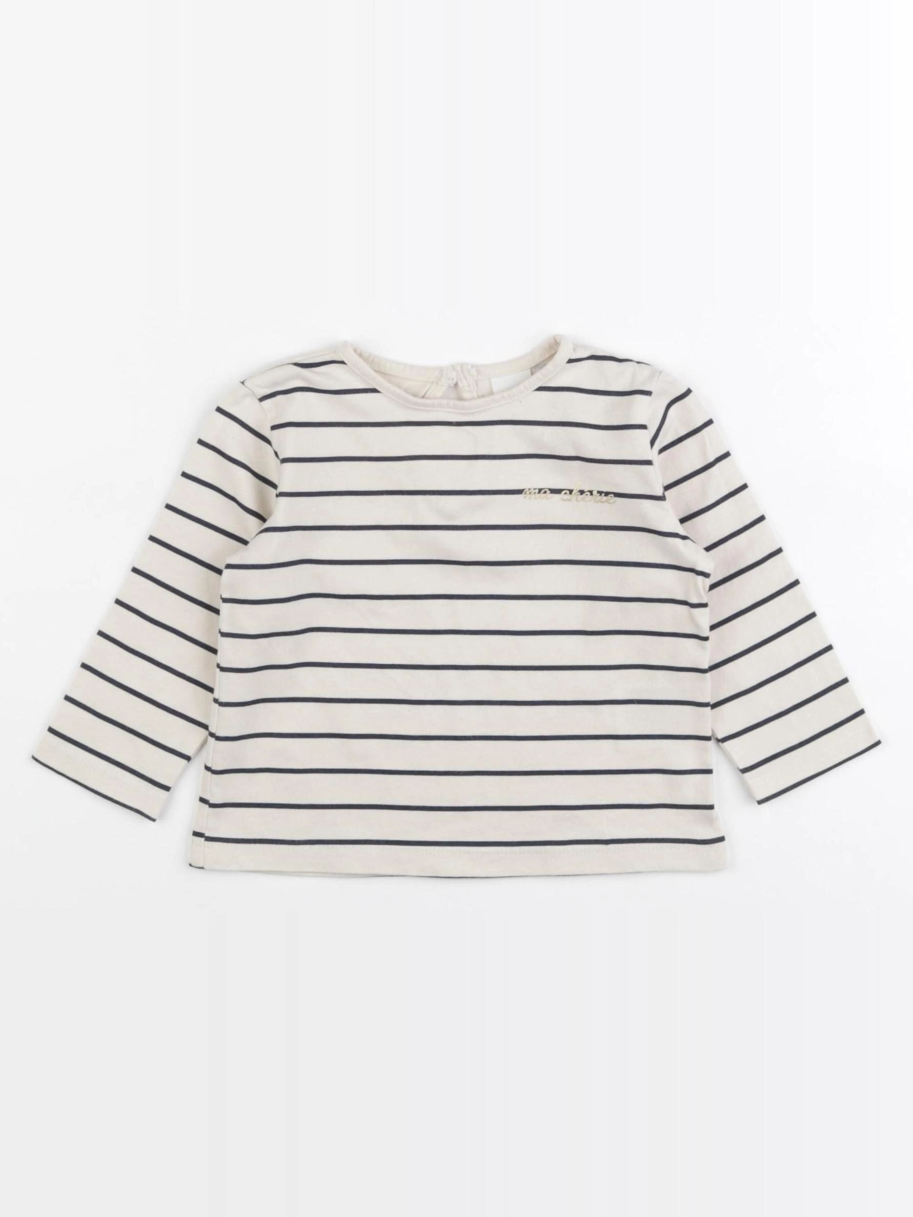 H&M - tee-shirt beige, noir - 6/9 mois