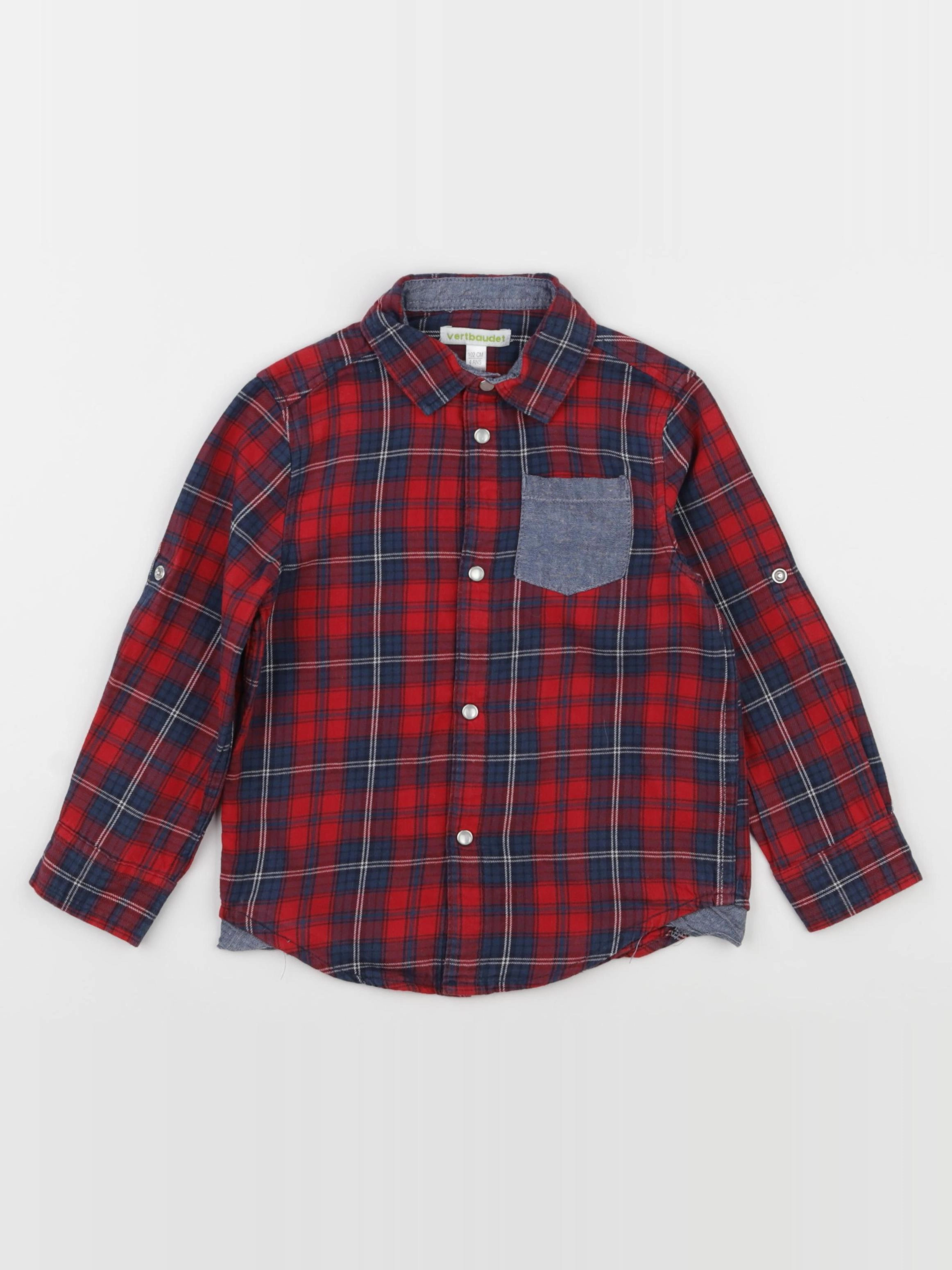 Vertbaudet - chemise imprimé au dos rouge, bleu - 4 ans