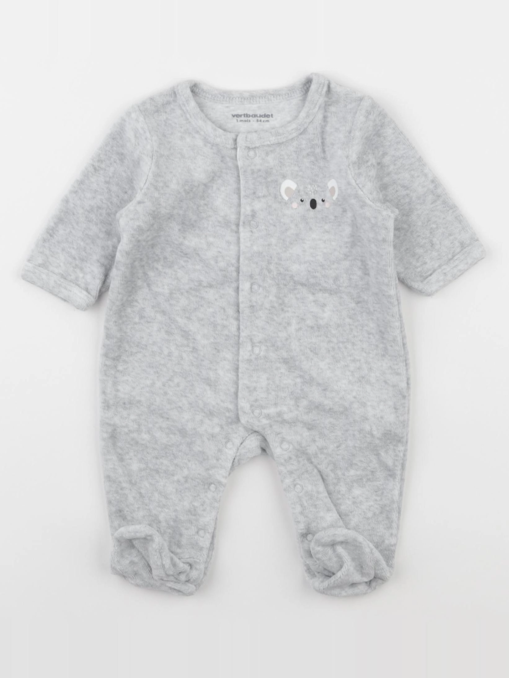 Vertbaudet - pyjama velours gris - 1 mois