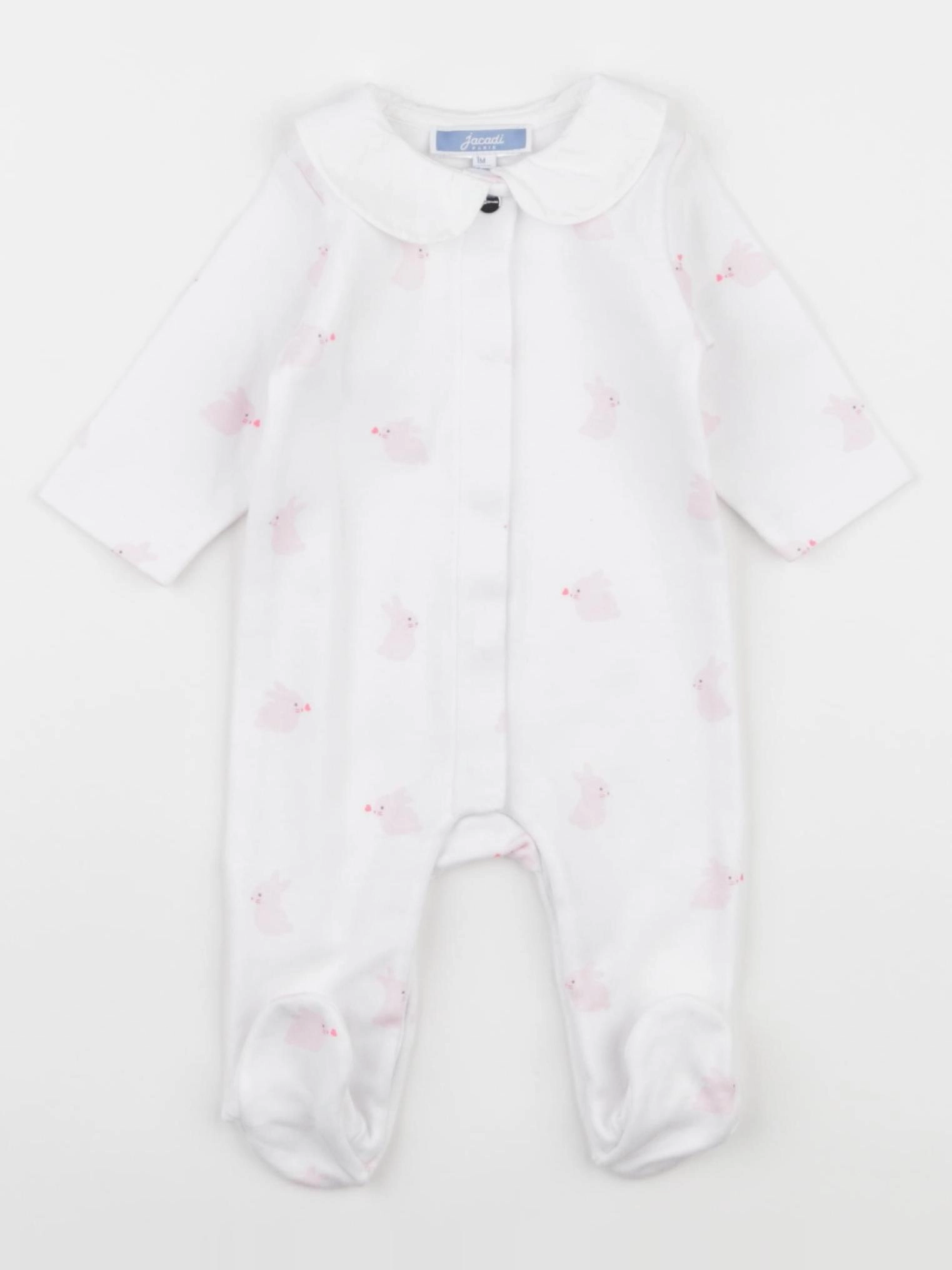 Jacadi - pyjama coton blanc, rose - 1 mois