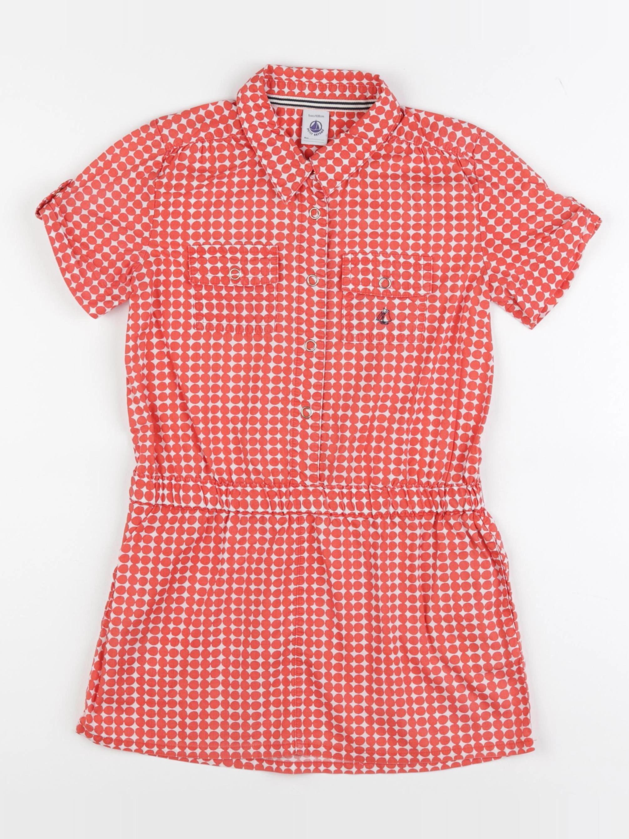 Petit Bateau - robe rouge, blanc - 5 ans