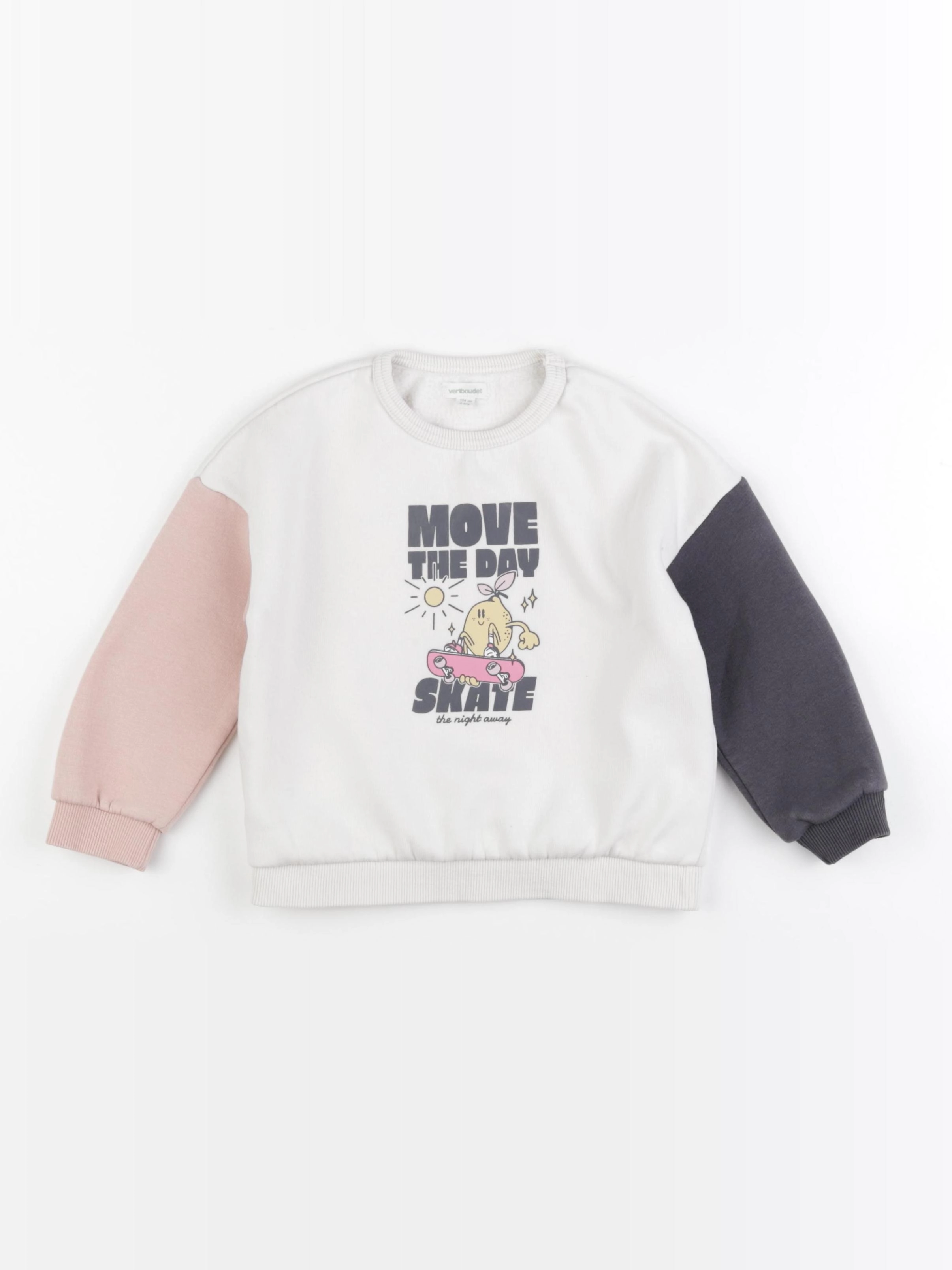 Vertbaudet - sweat blanc, rose - 4 ans
