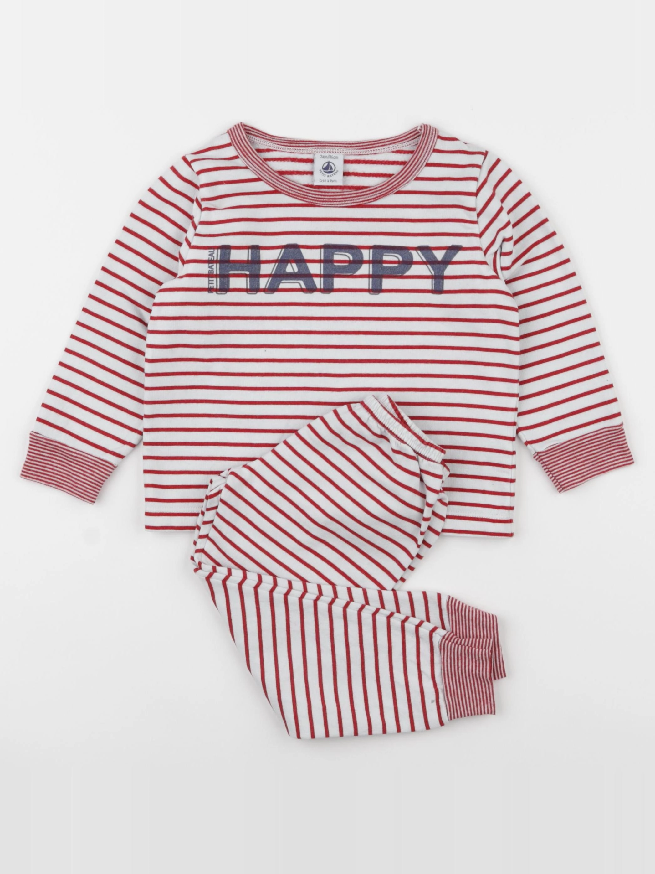 Petit Bateau - pyjama coton rouge - 2 ans