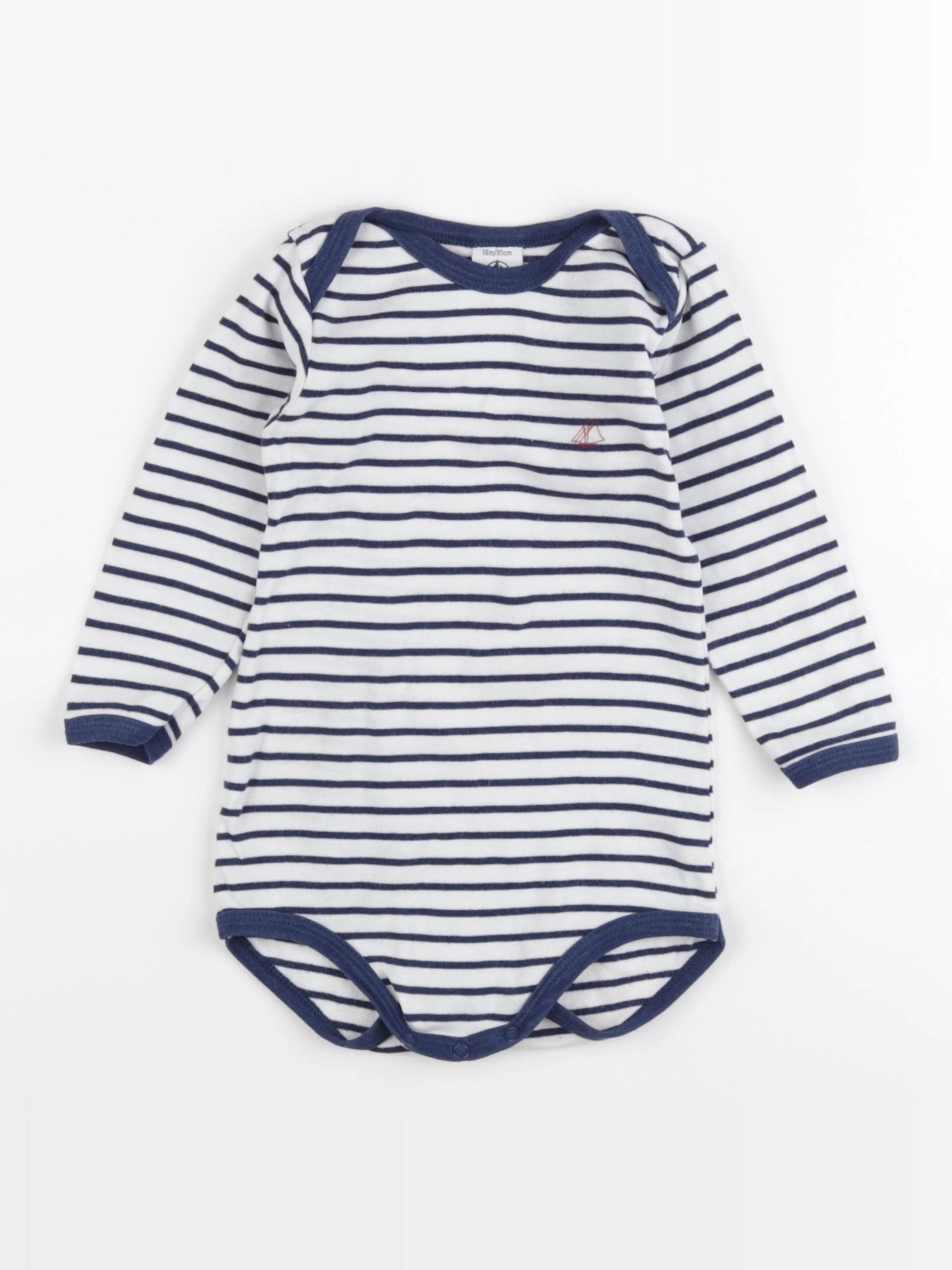 Petit Bateau - body blanc, bleu - 18 mois