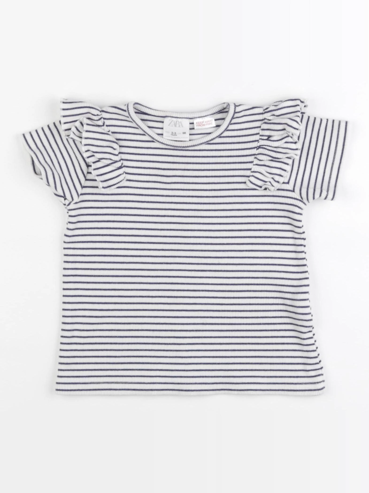 Zara - tee-shirt bleu, blanc - 2/3 ans