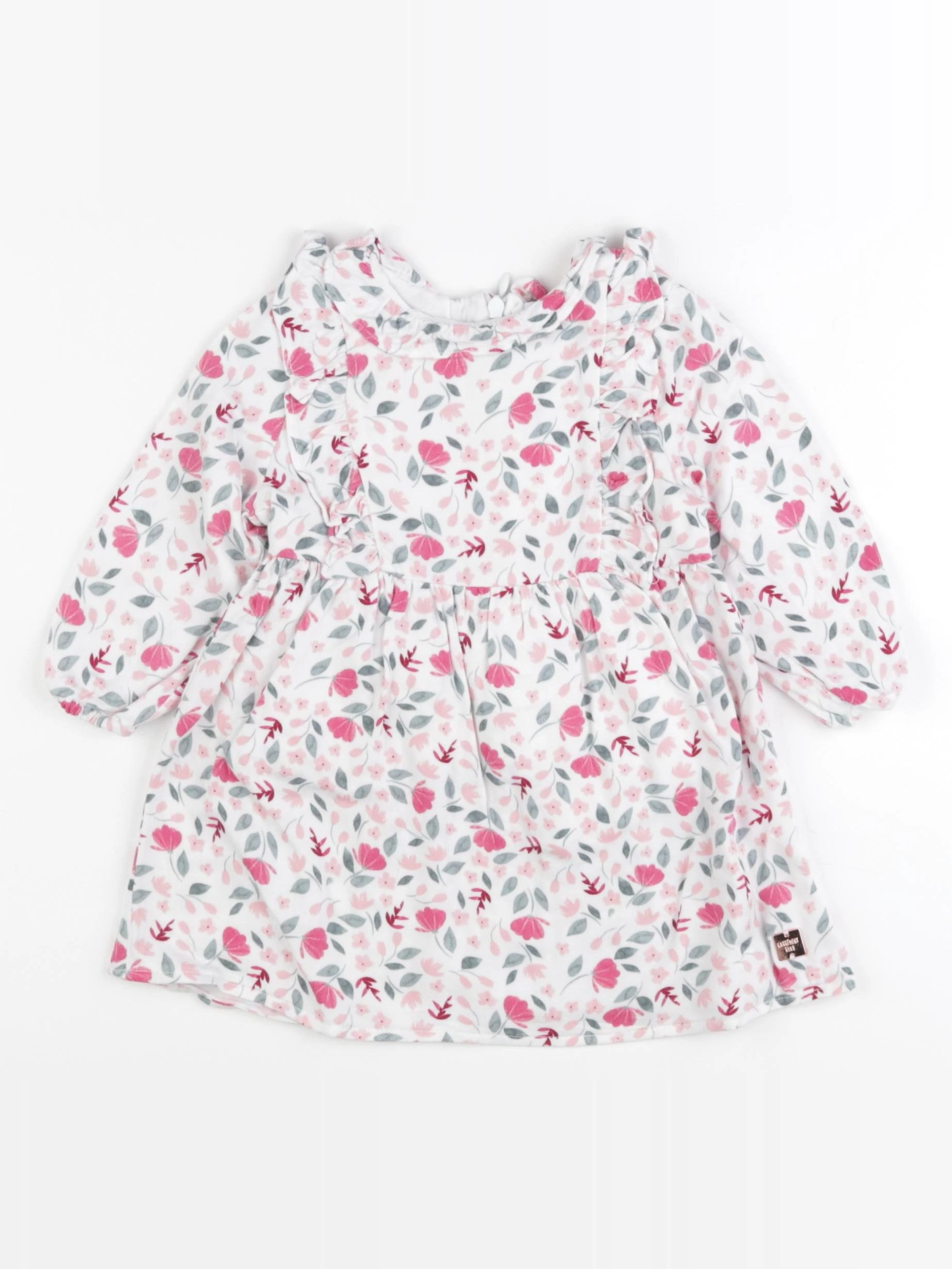 Carrément Beau - robe blanc, rose, vert - 12 mois
