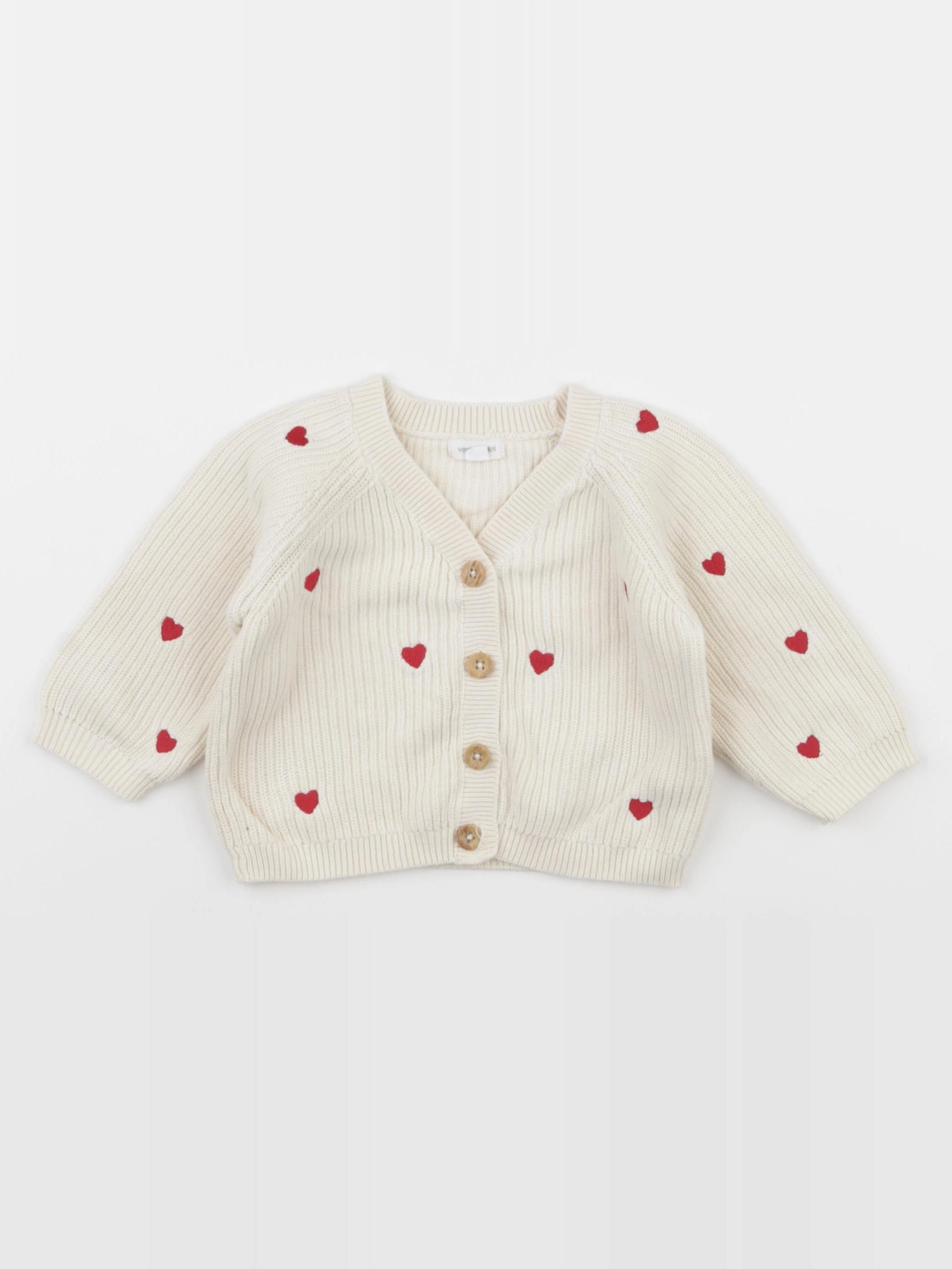 Vertbaudet - gilet beige, rouge - 12 mois