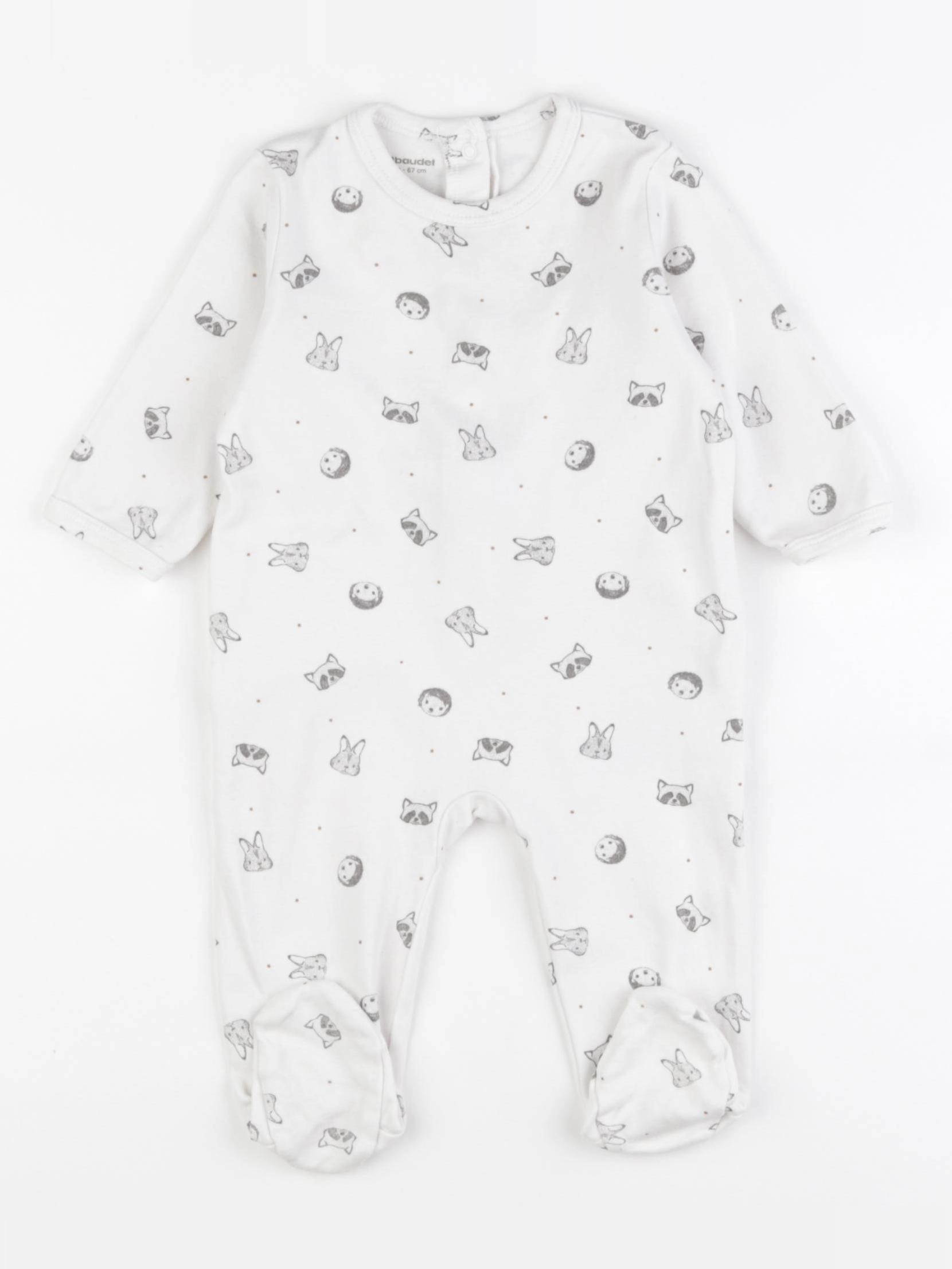 Vertbaudet - pyjama coton blanc, gris - 6 mois