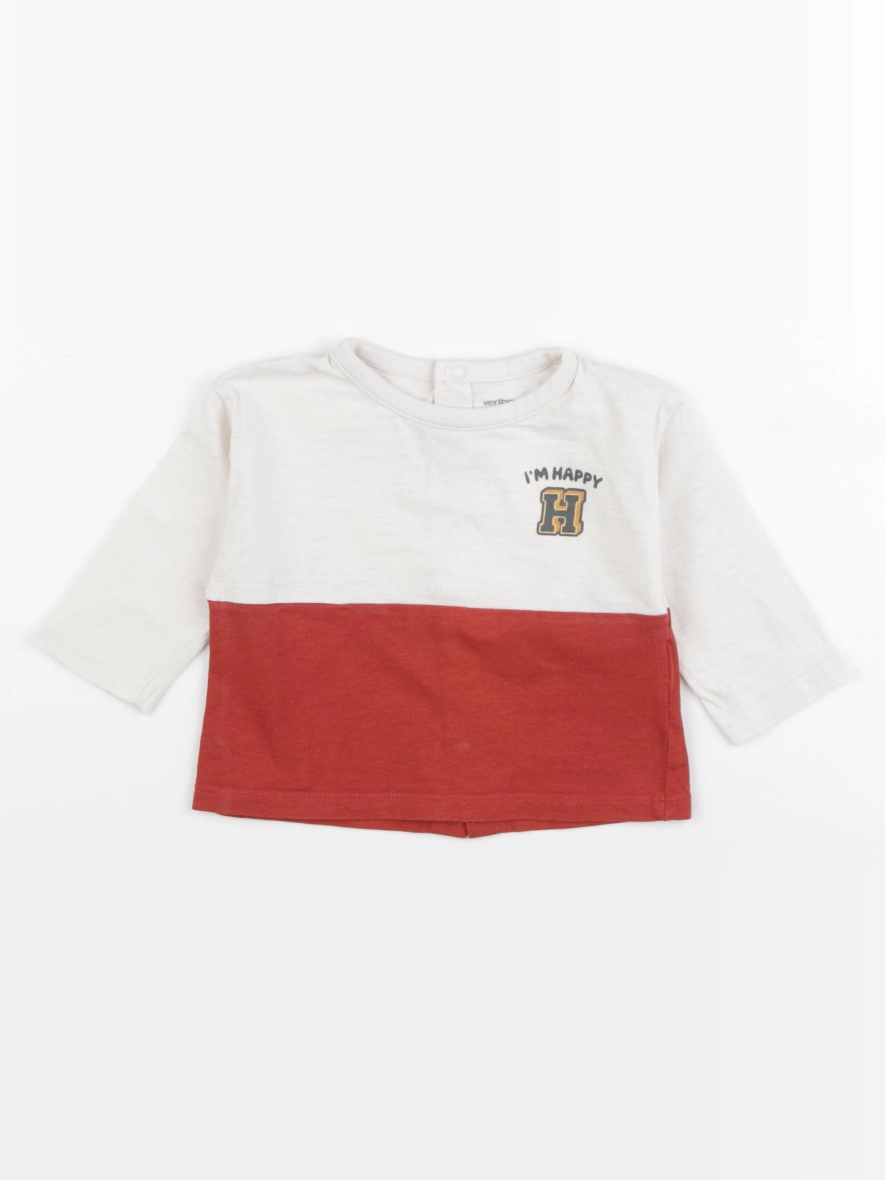 Vertbaudet - tee-shirt beige, rouge - 6 mois