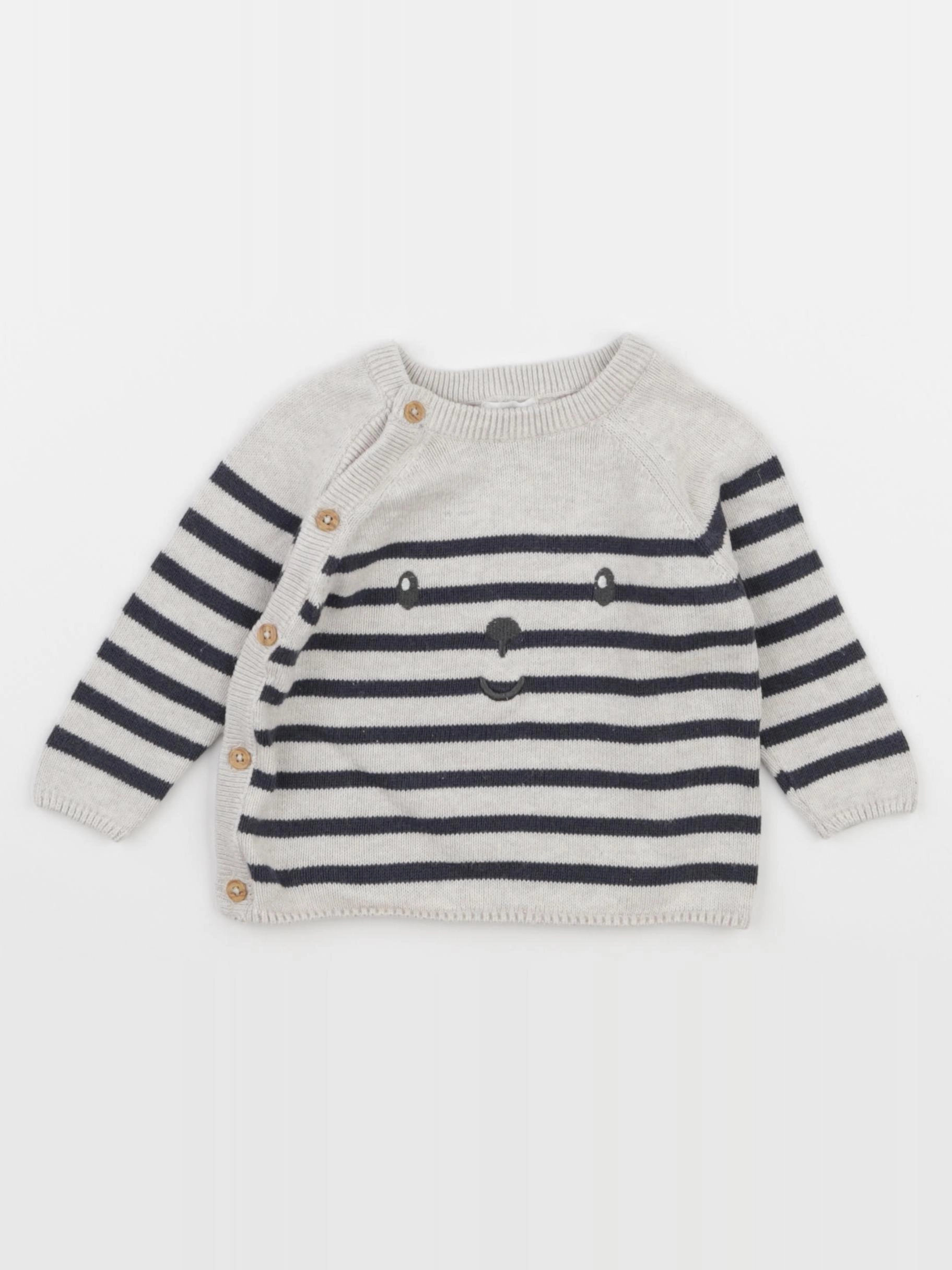 Vertbaudet - pull beige, bleu - 6 mois