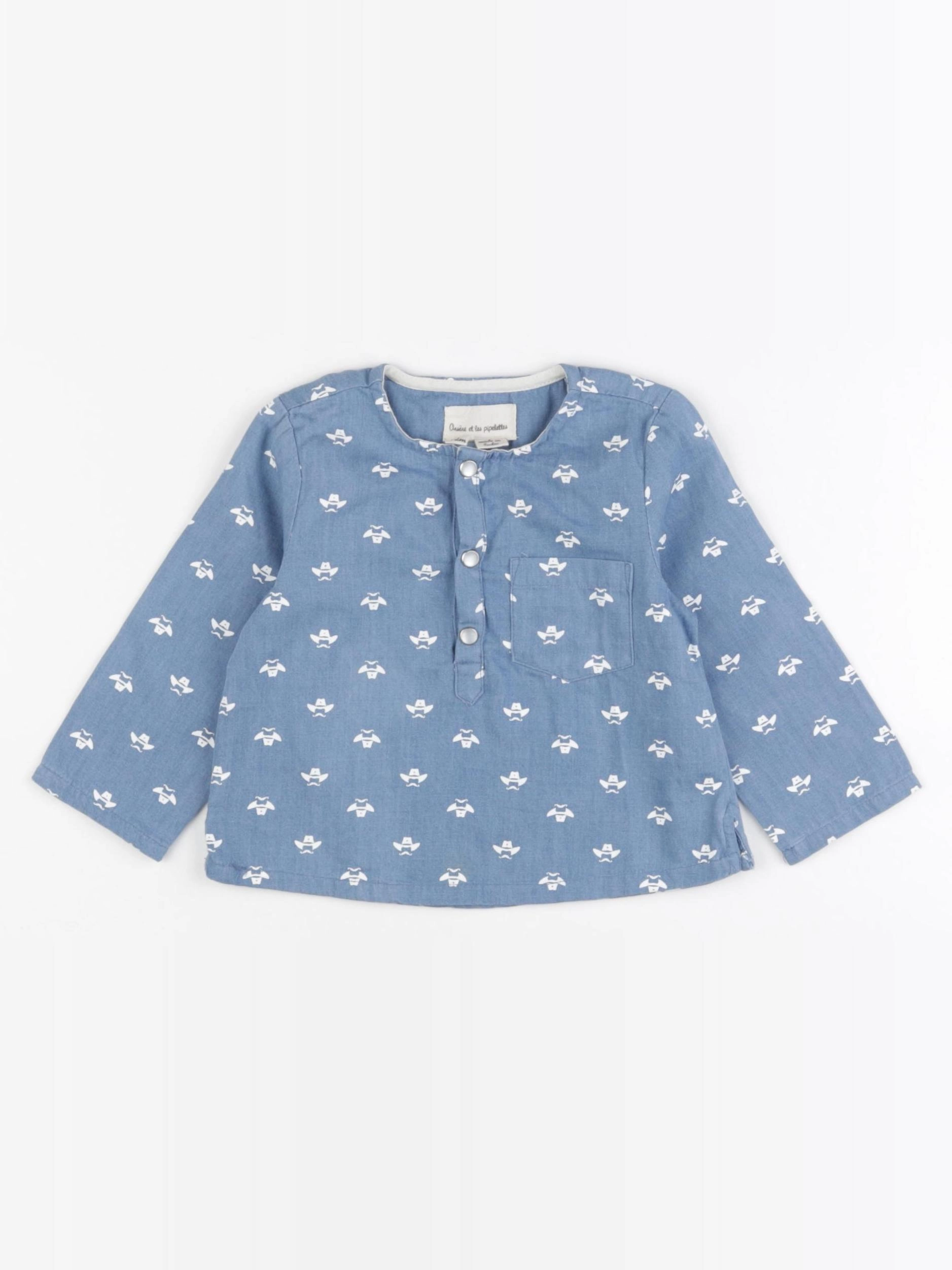 Arsène et les pipelettes - chemise bleu - 12 mois