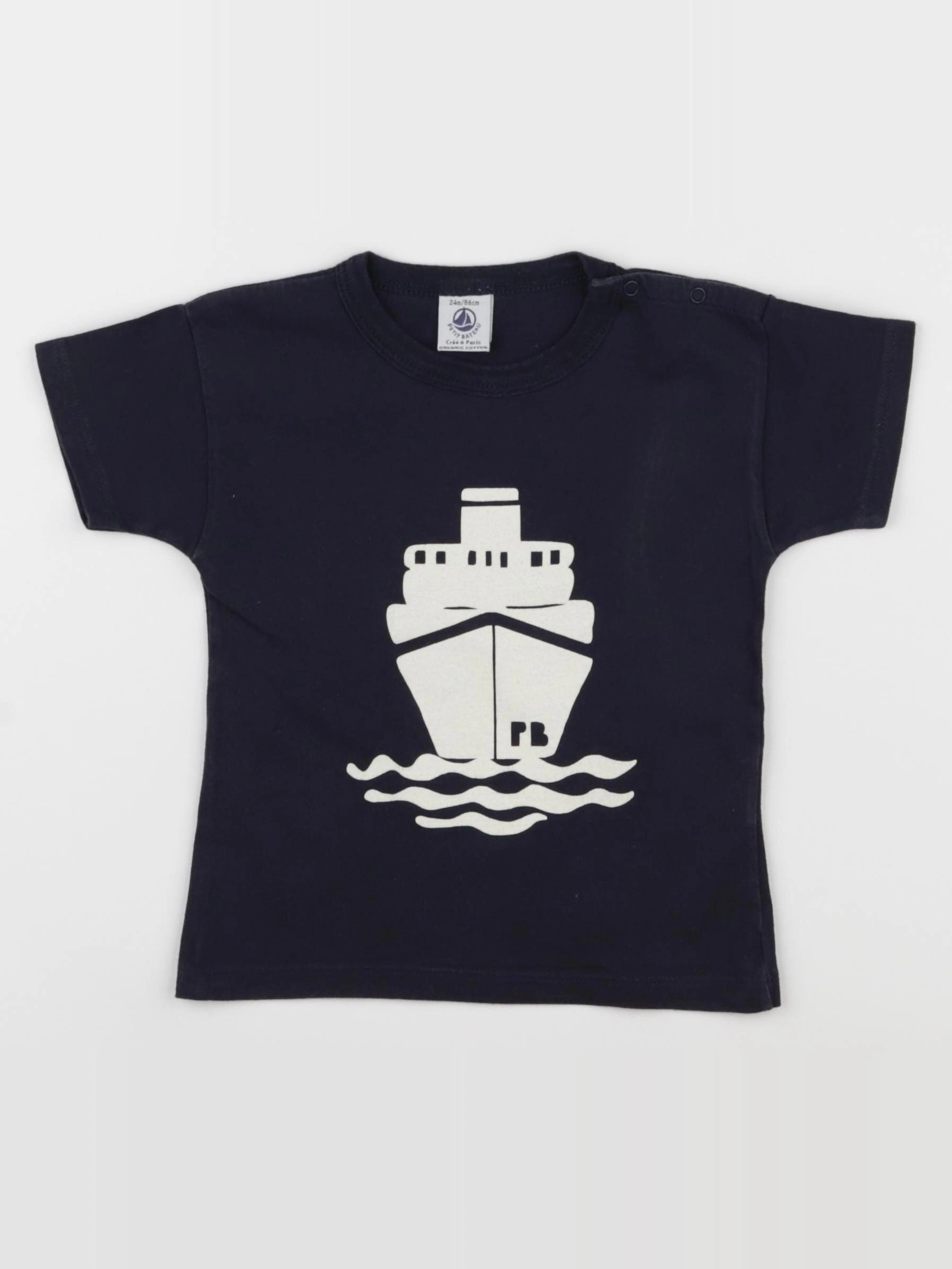 Petit Bateau - tee-shirt bleu - 24 mois
