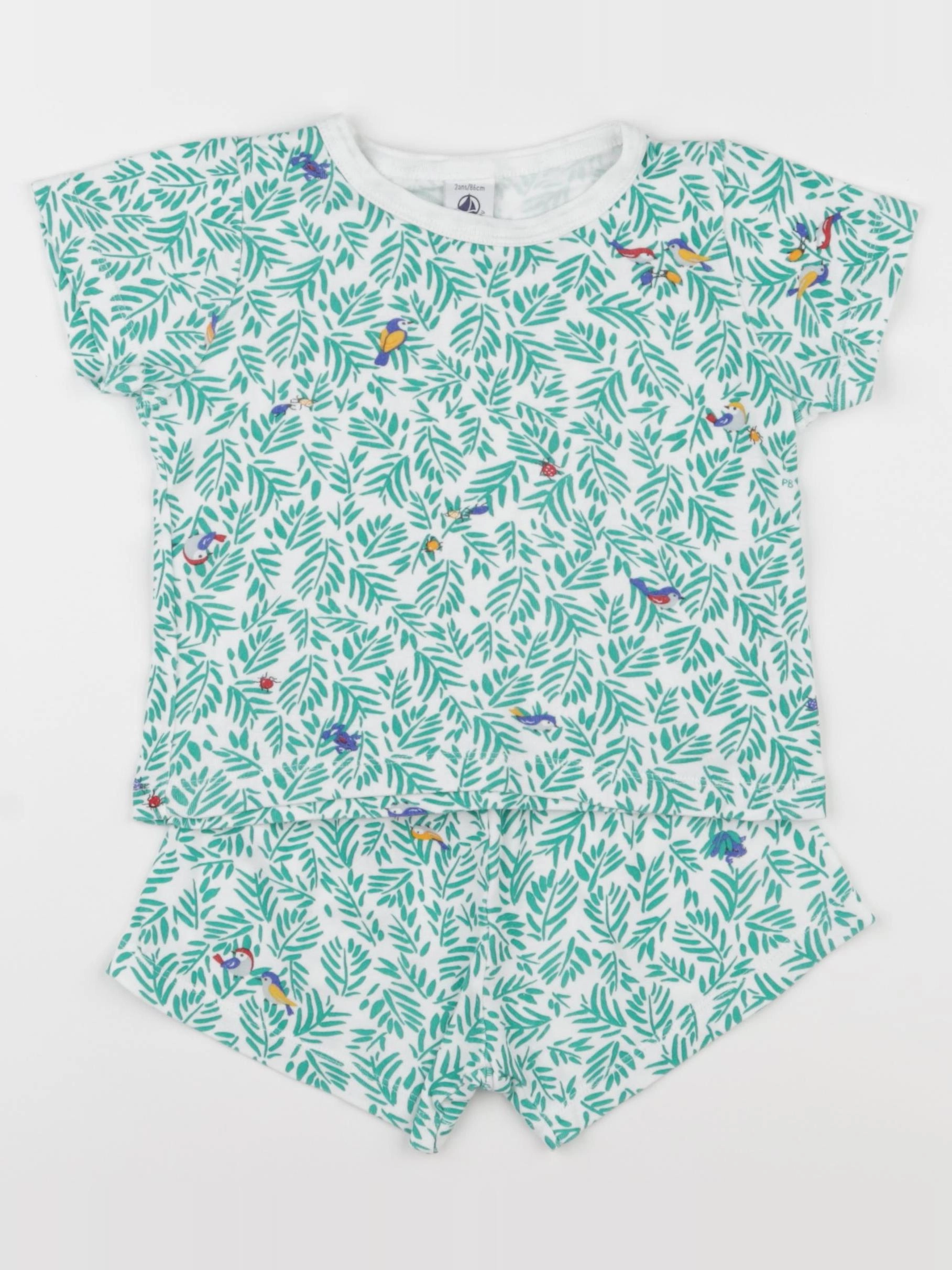 Petit Bateau - pyjama coton vert, blanc - 2 ans