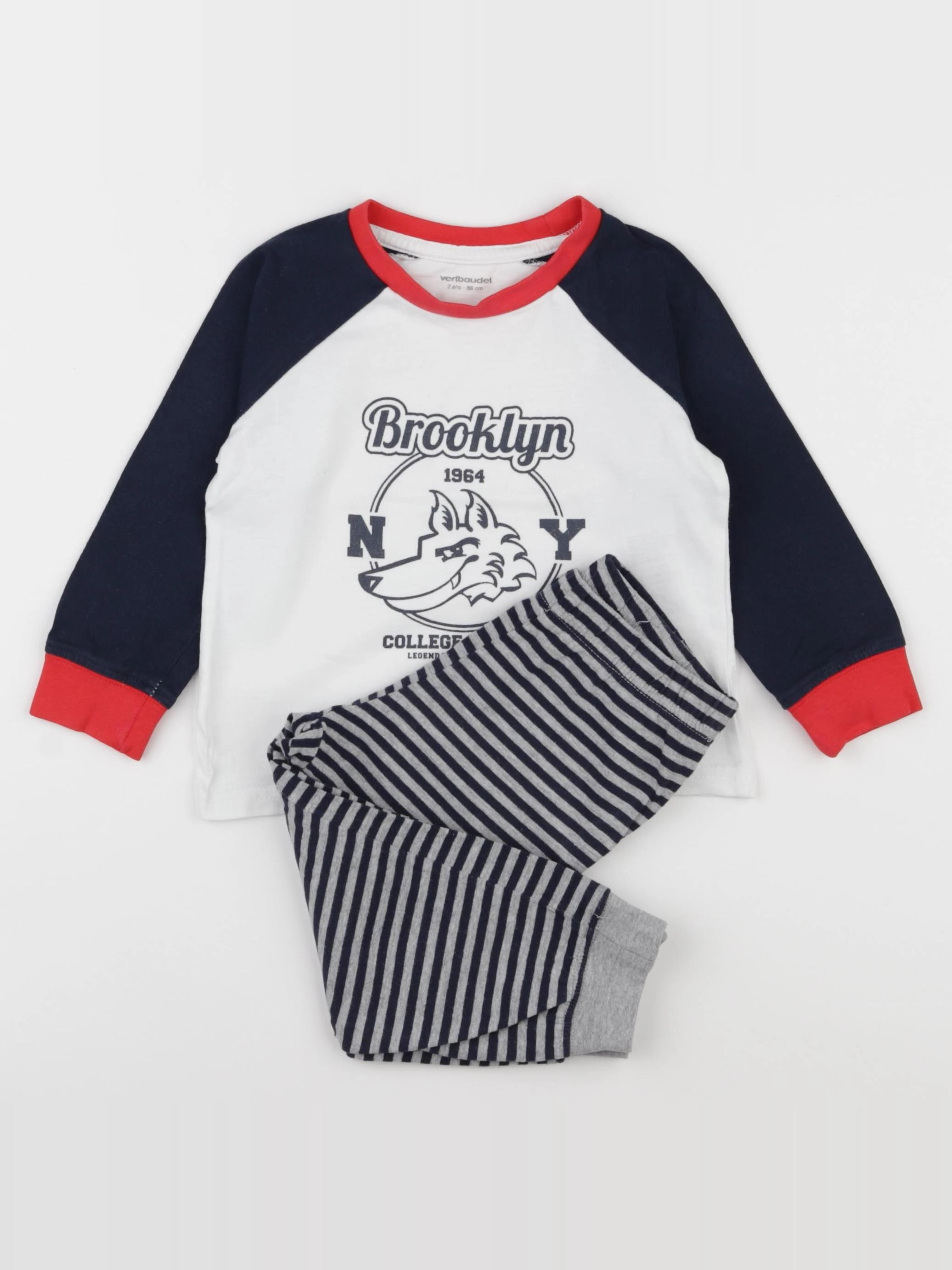Vertbaudet - pyjama coton blanc, bleu - 2 ans