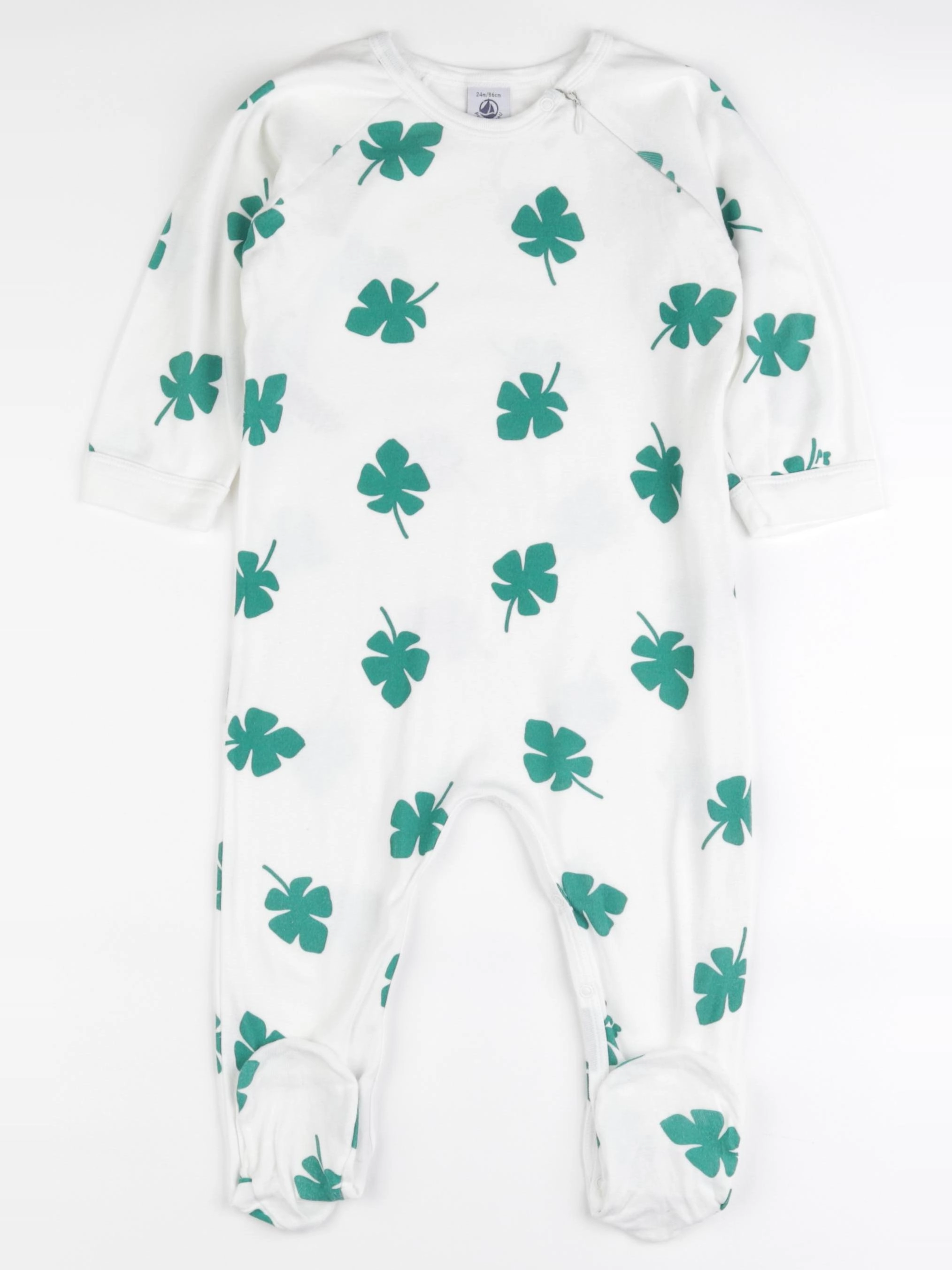 Petit Bateau - pyjama coton blanc, vert - 24 mois