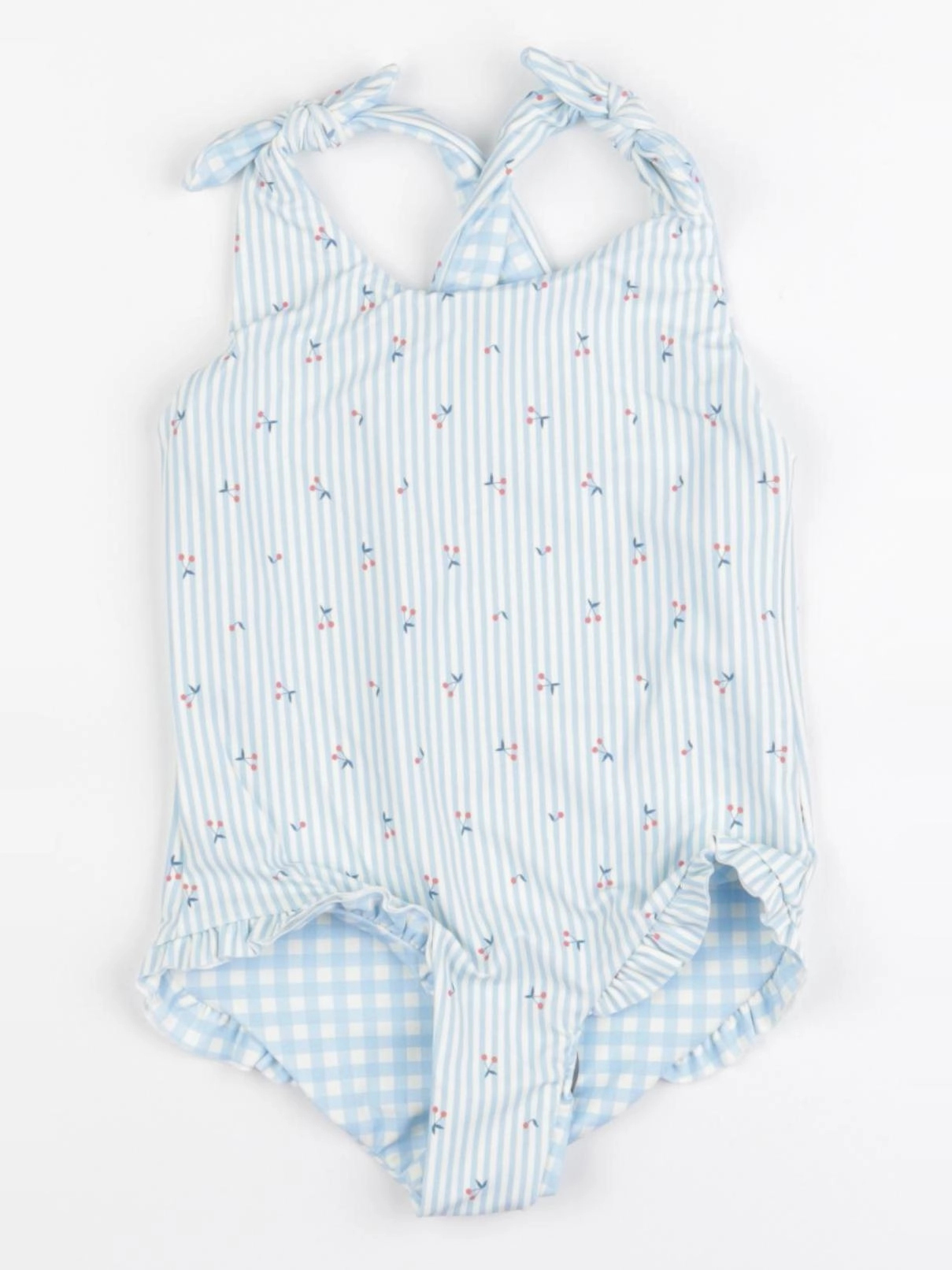 Vertbaudet - maillot de bain réversible bleu, blanc - 24 mois