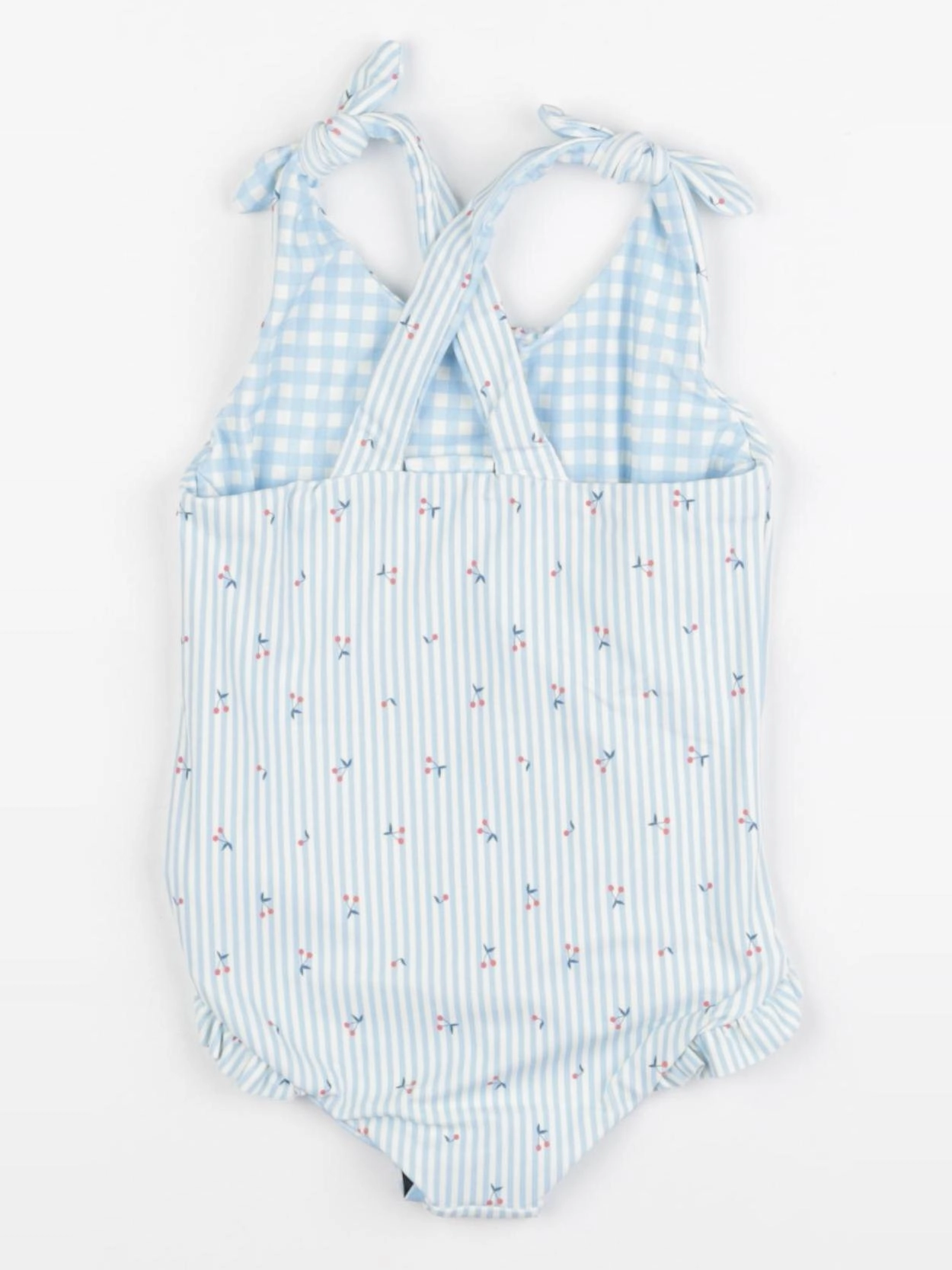 Vertbaudet - maillot de bain réversible bleu, blanc - 24 mois