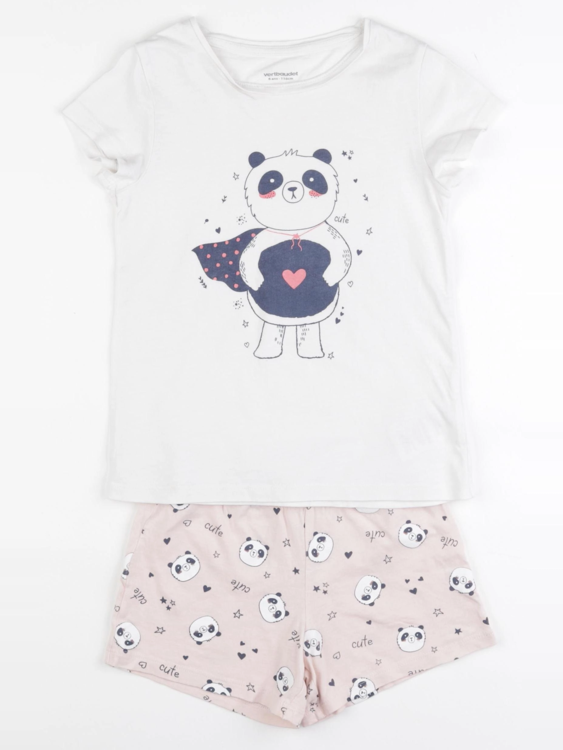 Vertbaudet - pyjama coton blanc, rose - 6 ans