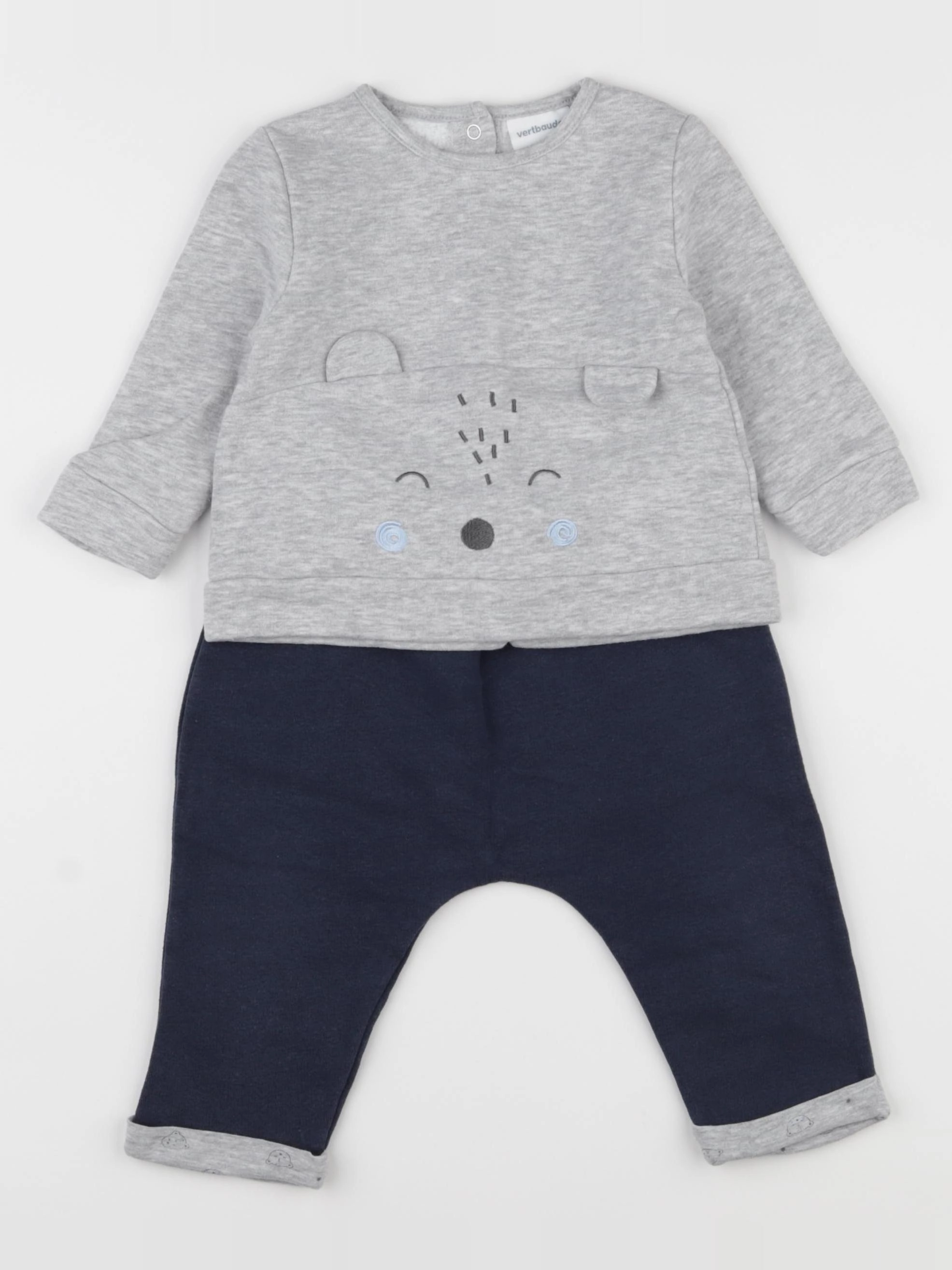 Vertbaudet - ensemble gris, bleu - 6/9 mois