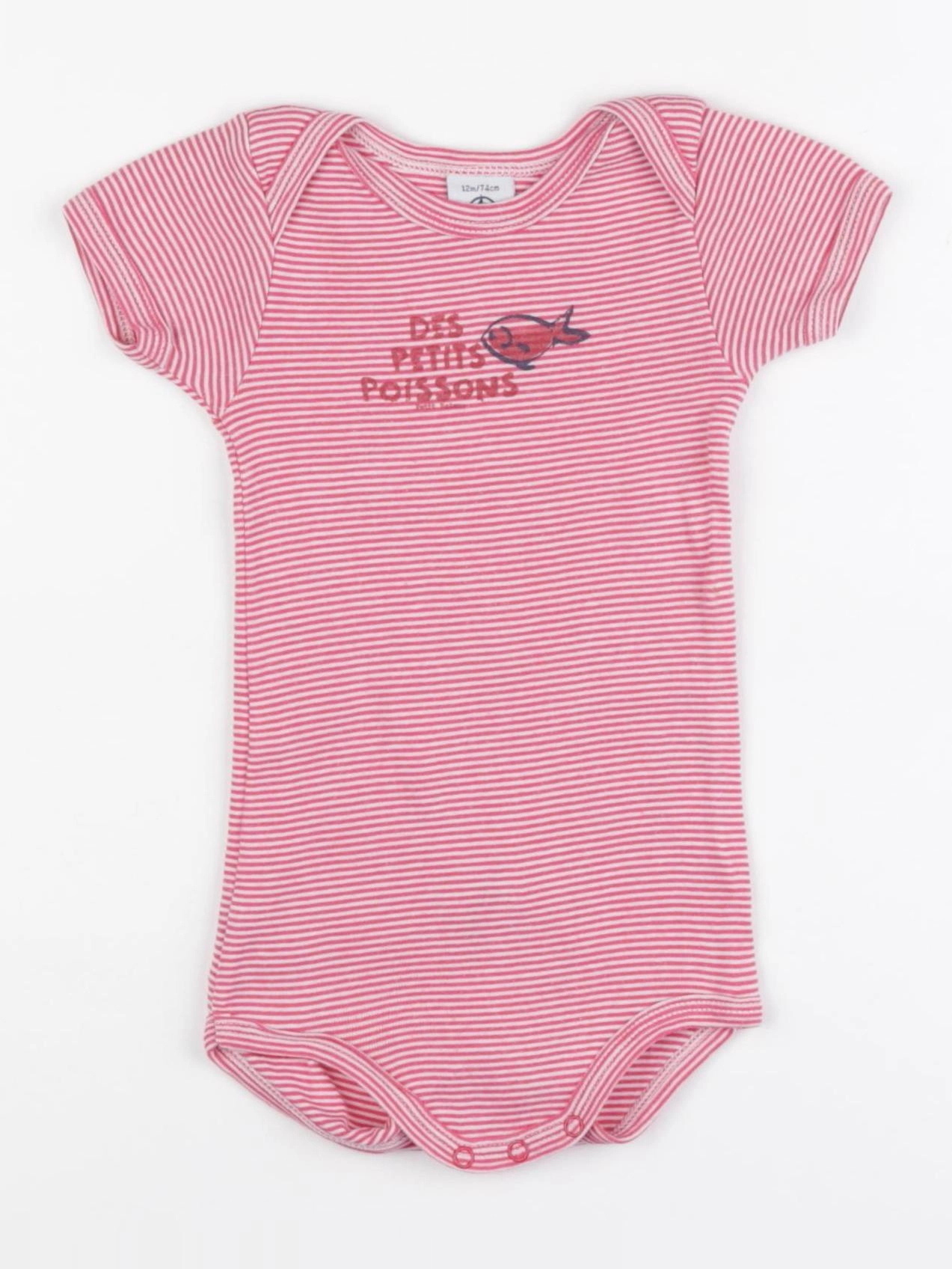 Petit Bateau - body blanc, rose - 12 mois