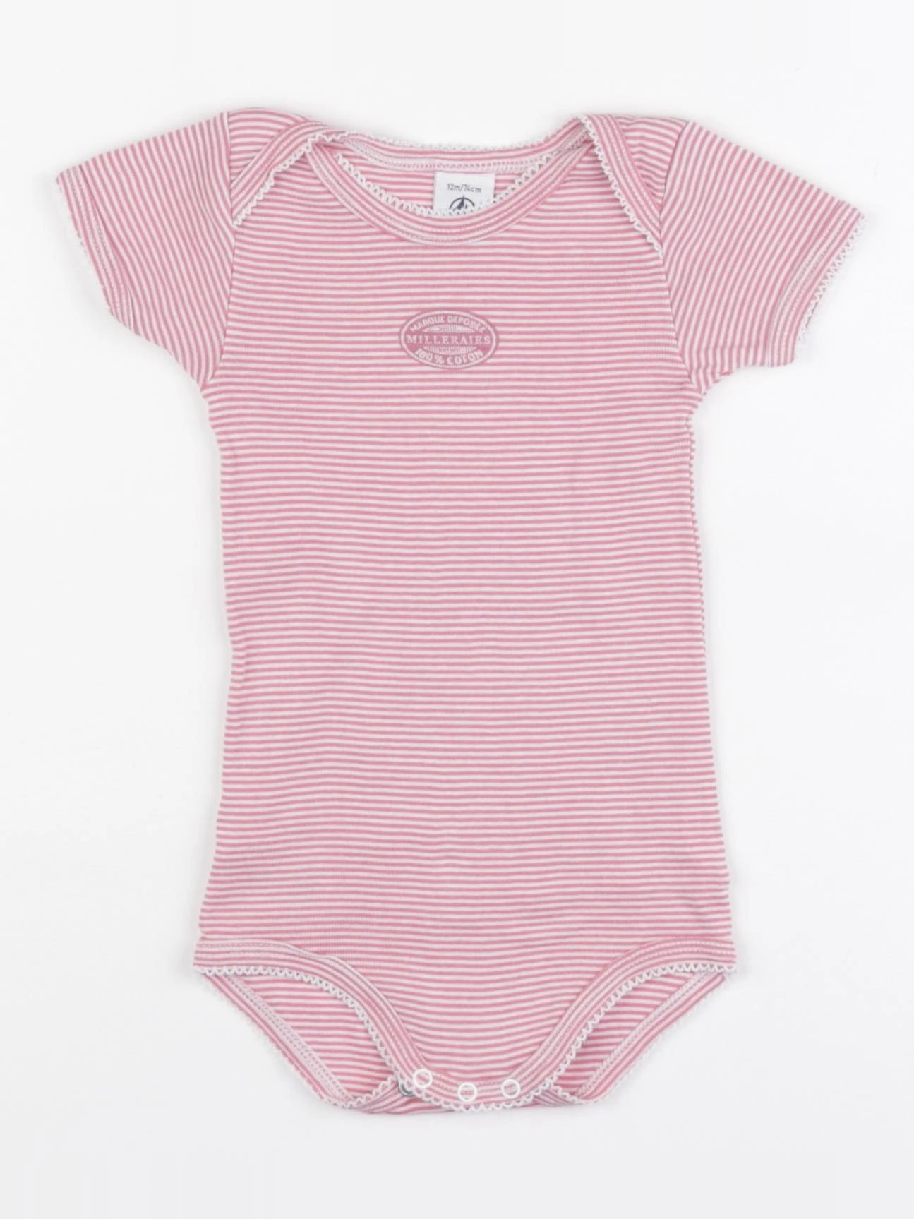 Petit Bateau - body blanc, rose - 12 mois
