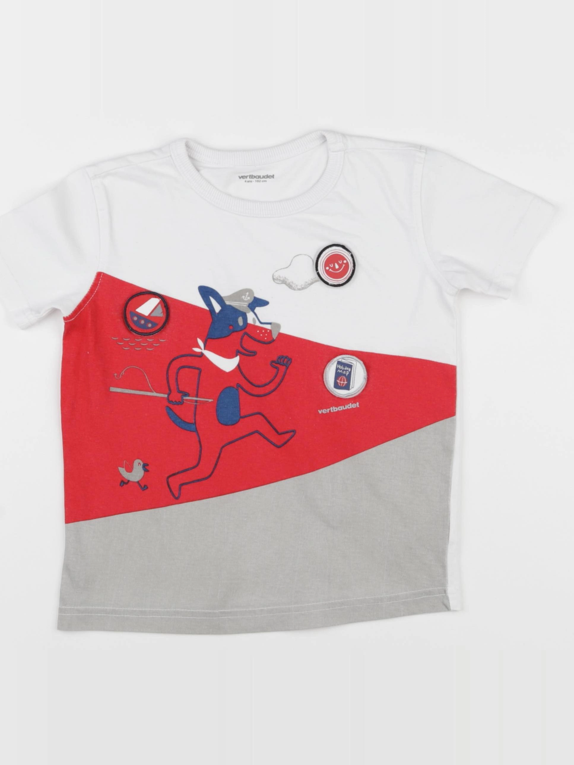 Vertbaudet - tee-shirt rouge, gris - 4 ans