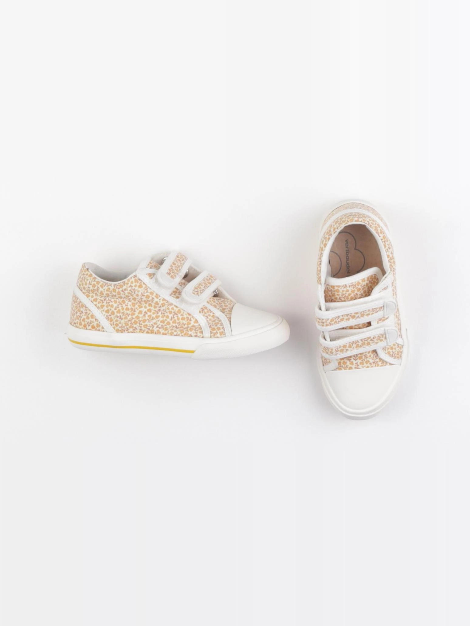 Vertbaudet - tennis à scratch/ lacets blanc, jaune - pointure 28