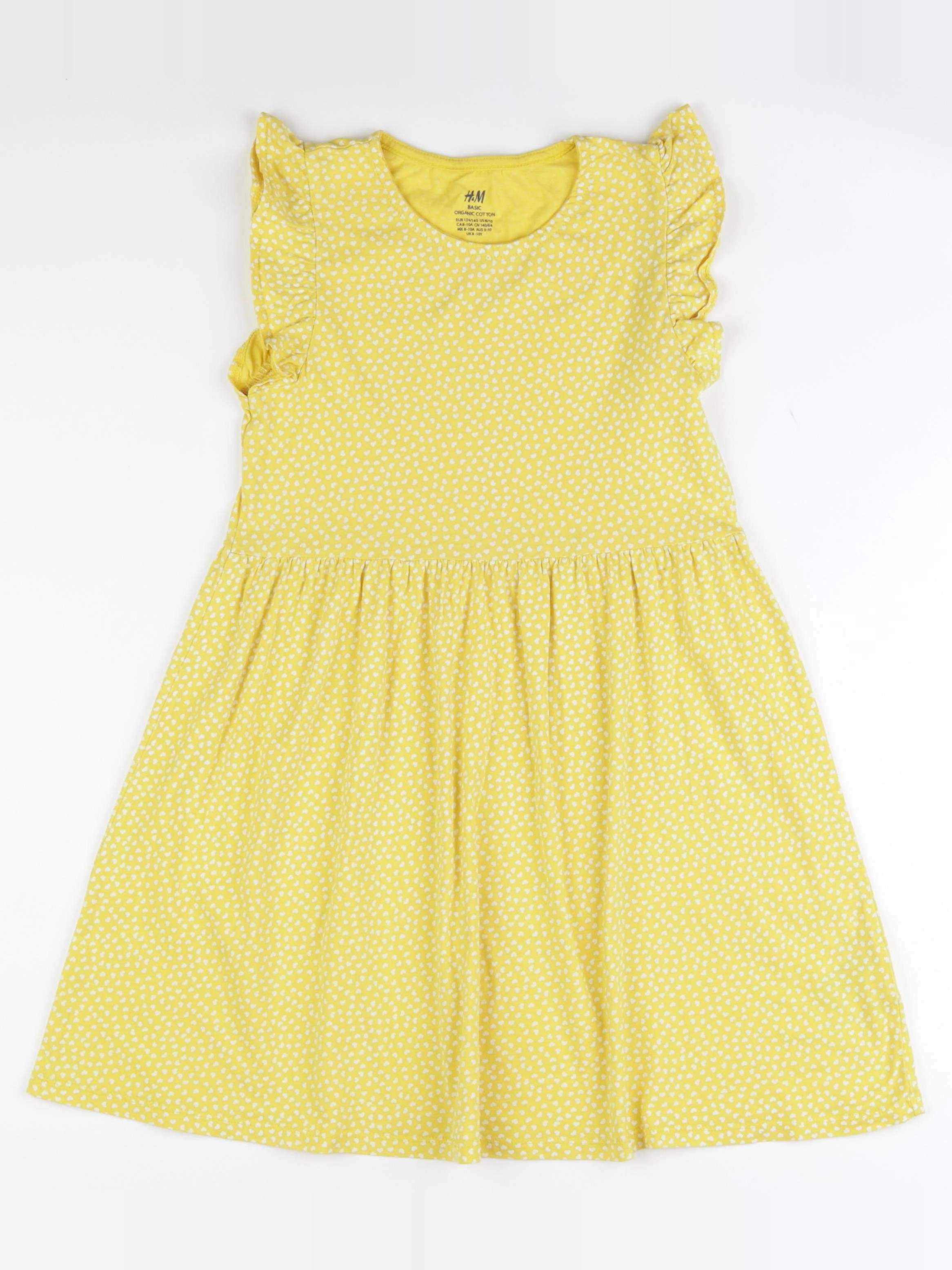 H&M - robe jaune, blanc - 8/10 ans