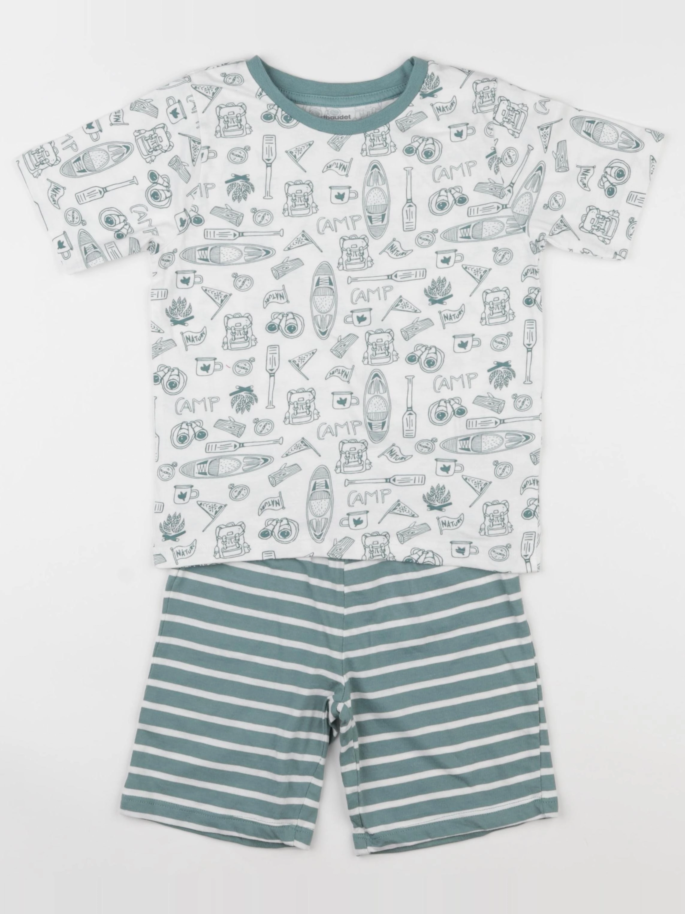 Vertbaudet - pyjama coton vert, blanc - 5 ans