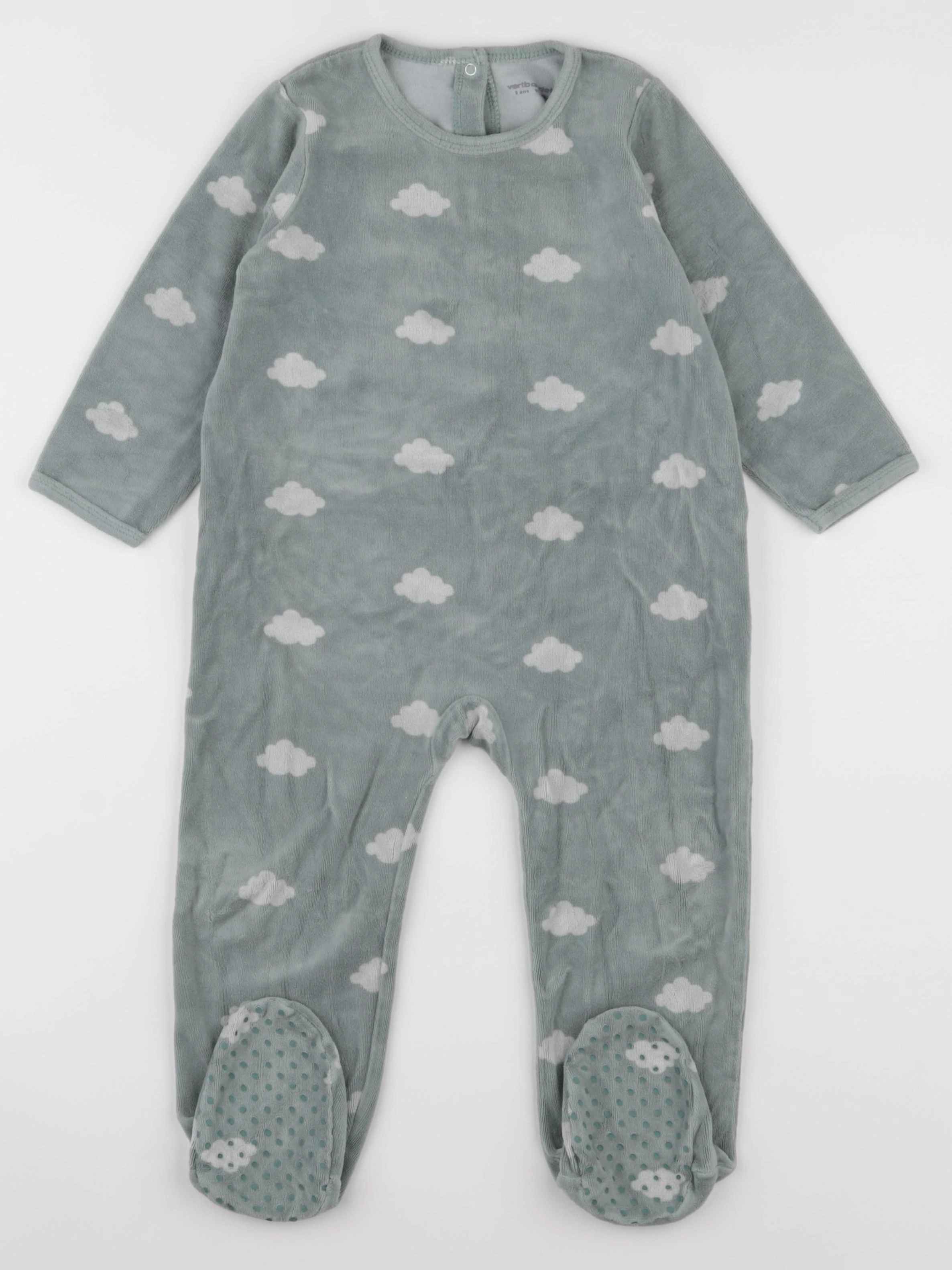Vertbaudet - pyjama velours vert, gris - 3 ans