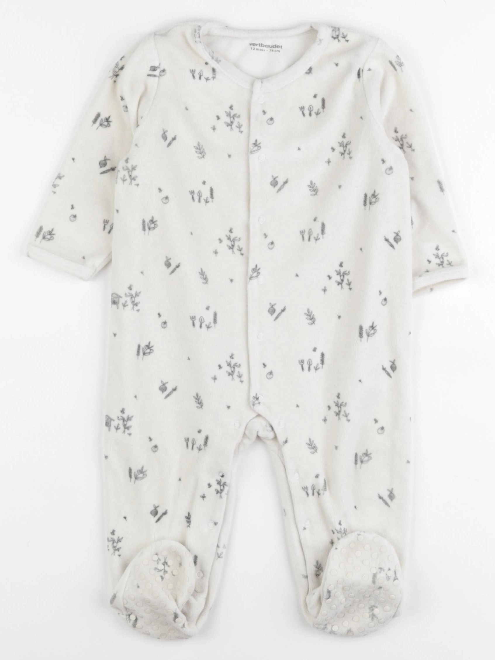 Vertbaudet - pyjama velours blanc, gris - 12 mois