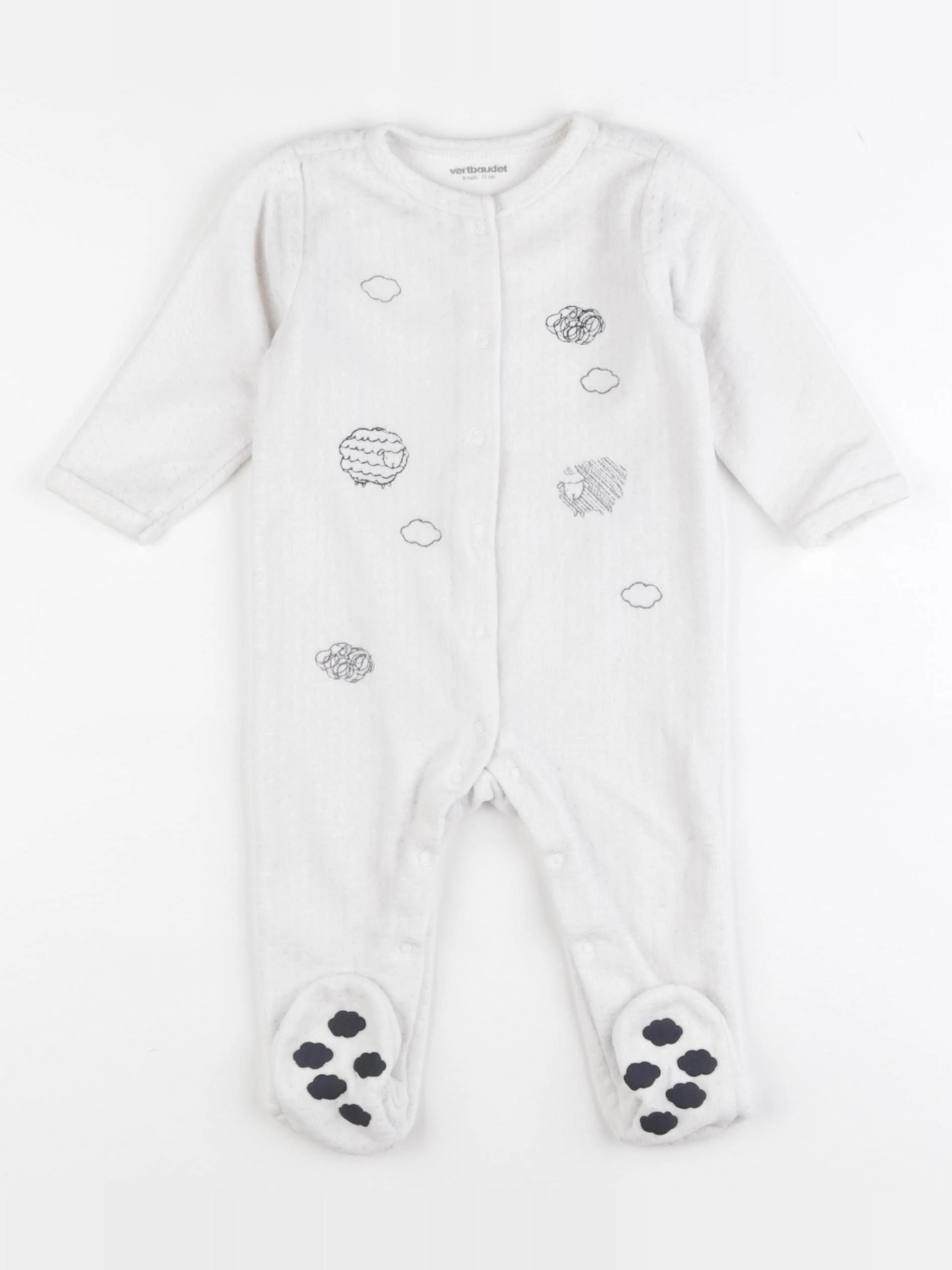 Vertbaudet - pyjama velours blanc - 9 mois