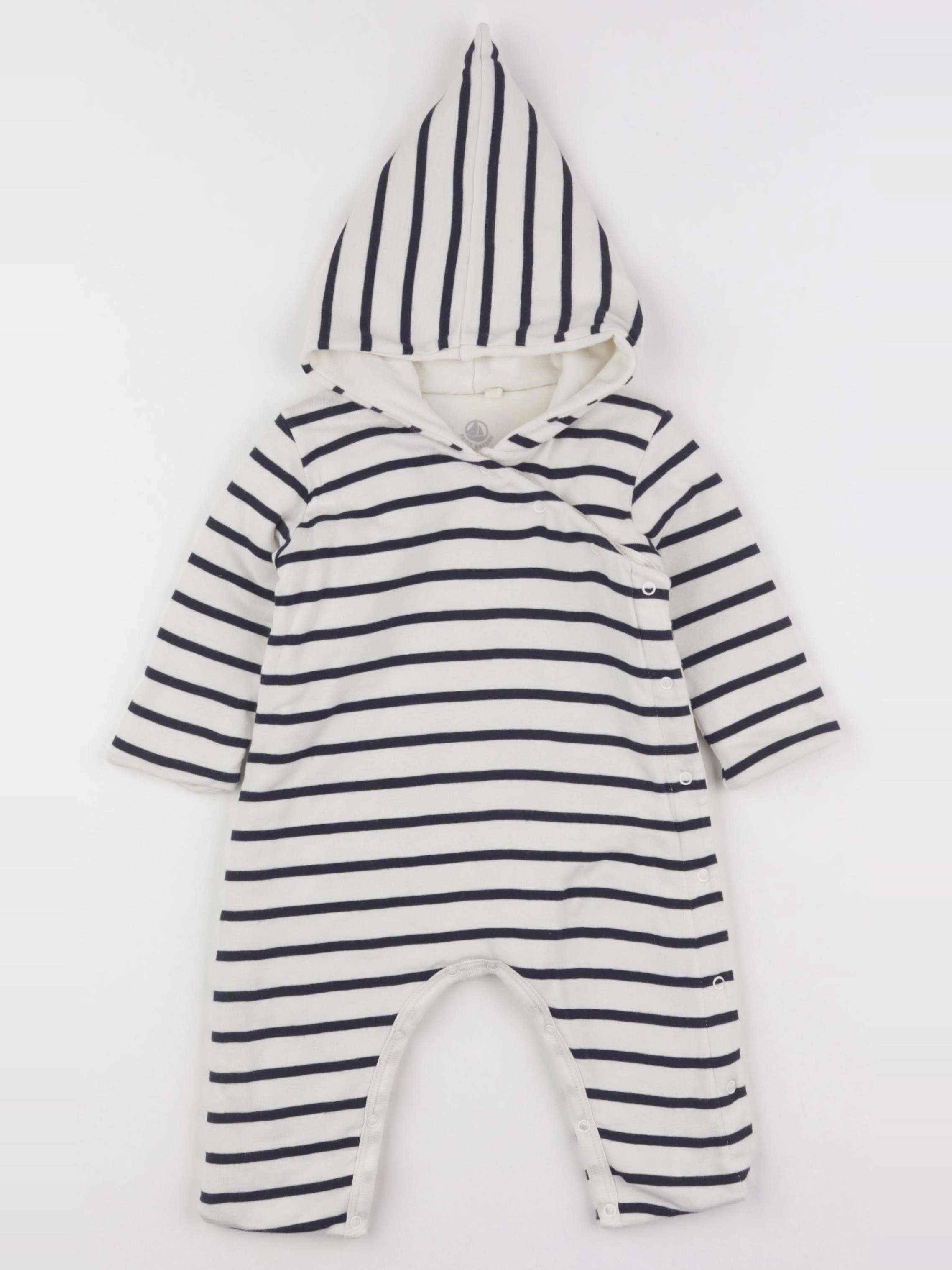 Petit Bateau - combinaison doublé bleu, blanc - 6 mois