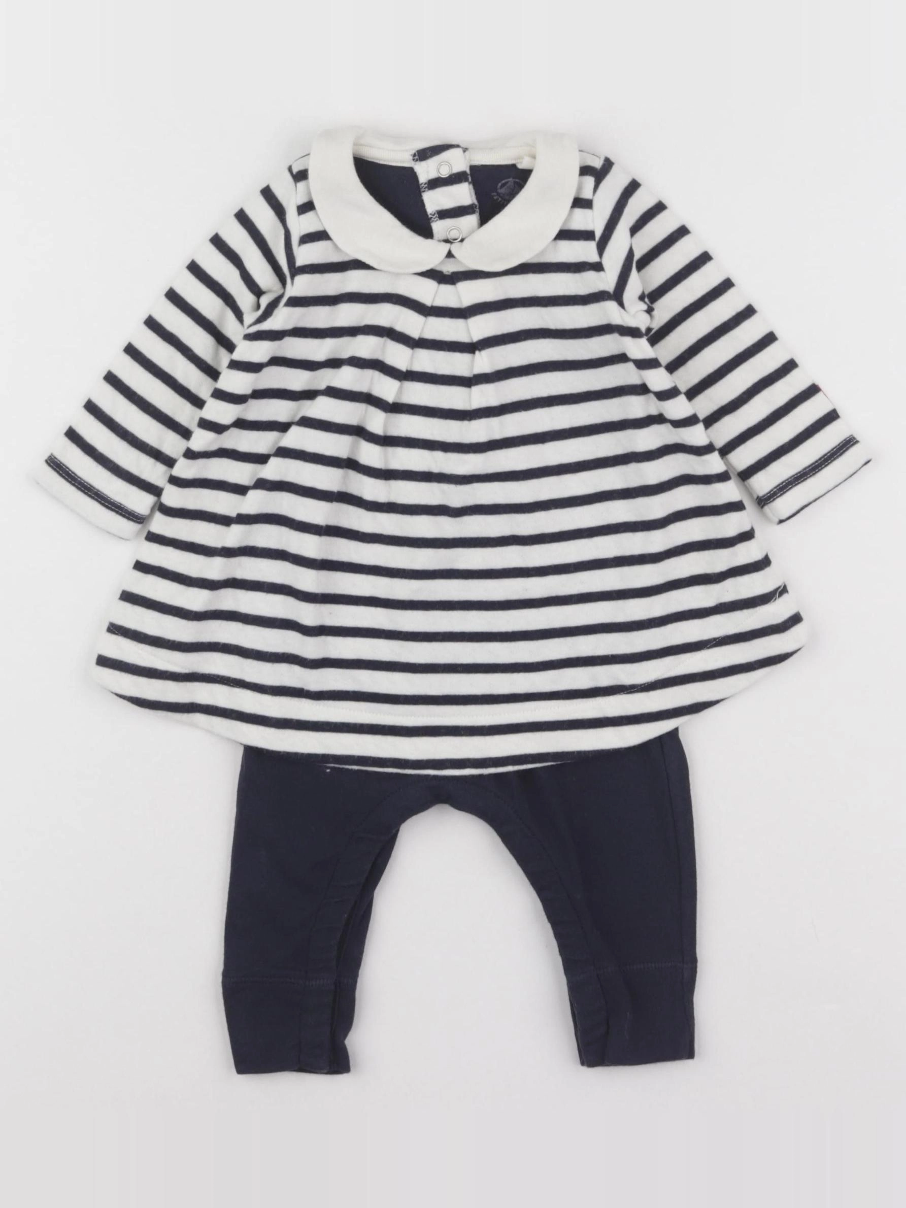 Petit Bateau - combinaison bleu, blanc - 3 mois