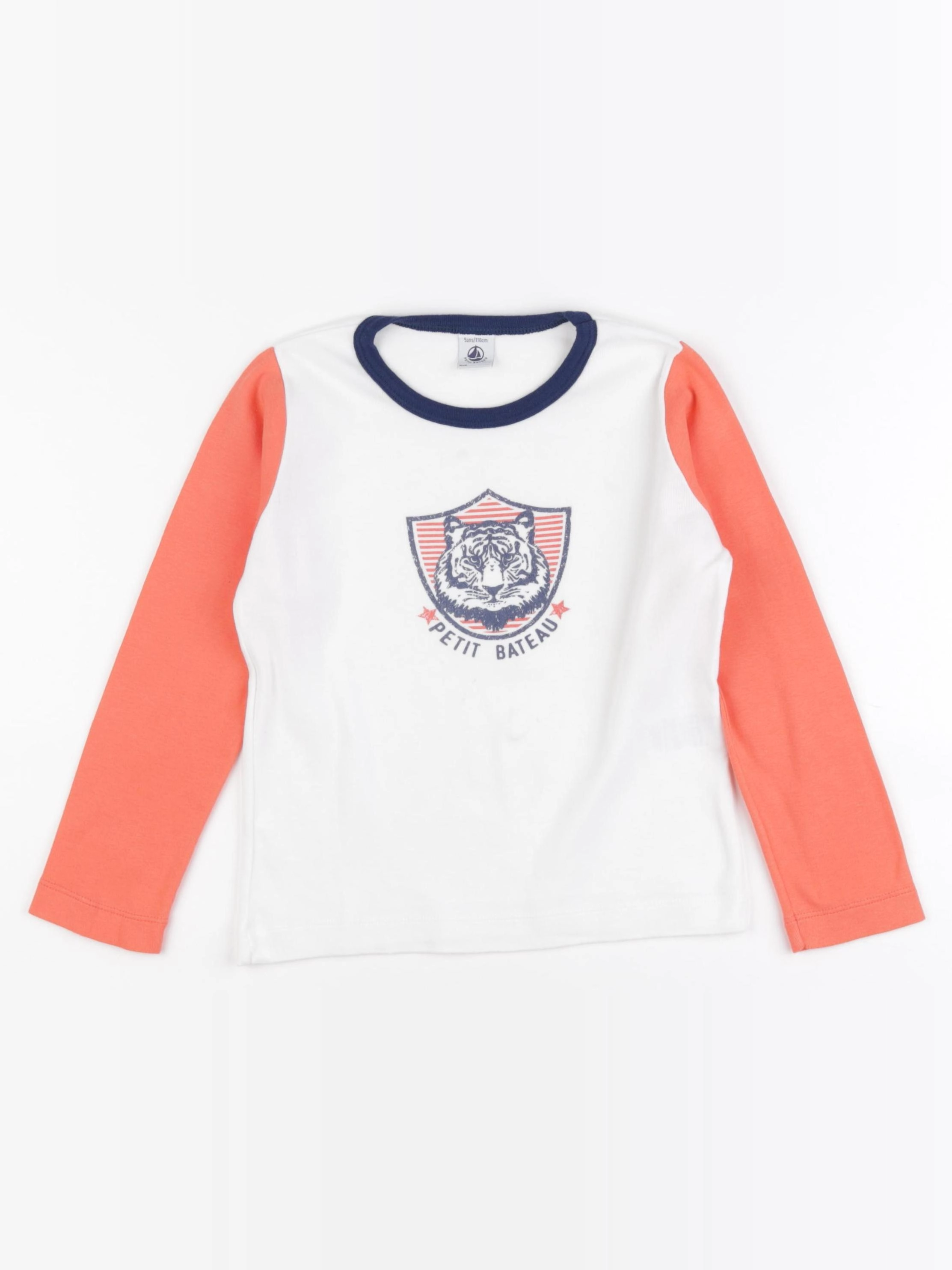 Petit Bateau - tee-shirt blanc, orange - 5 ans