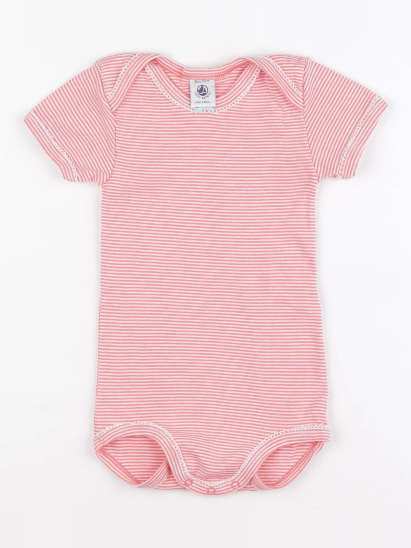 Petit Bateau - body blanc, rose - 36 mois