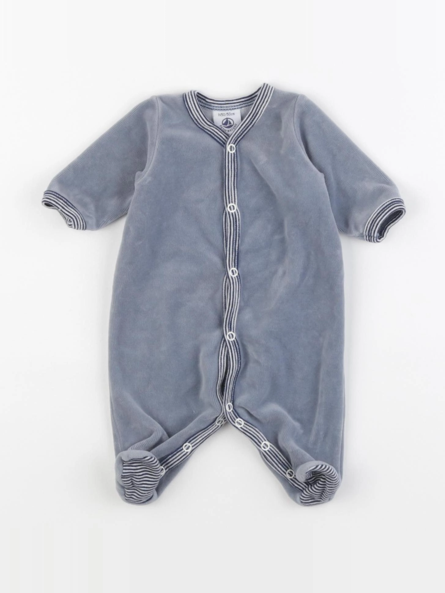 Petit Bateau - pyjama velours bleu - 0 mois