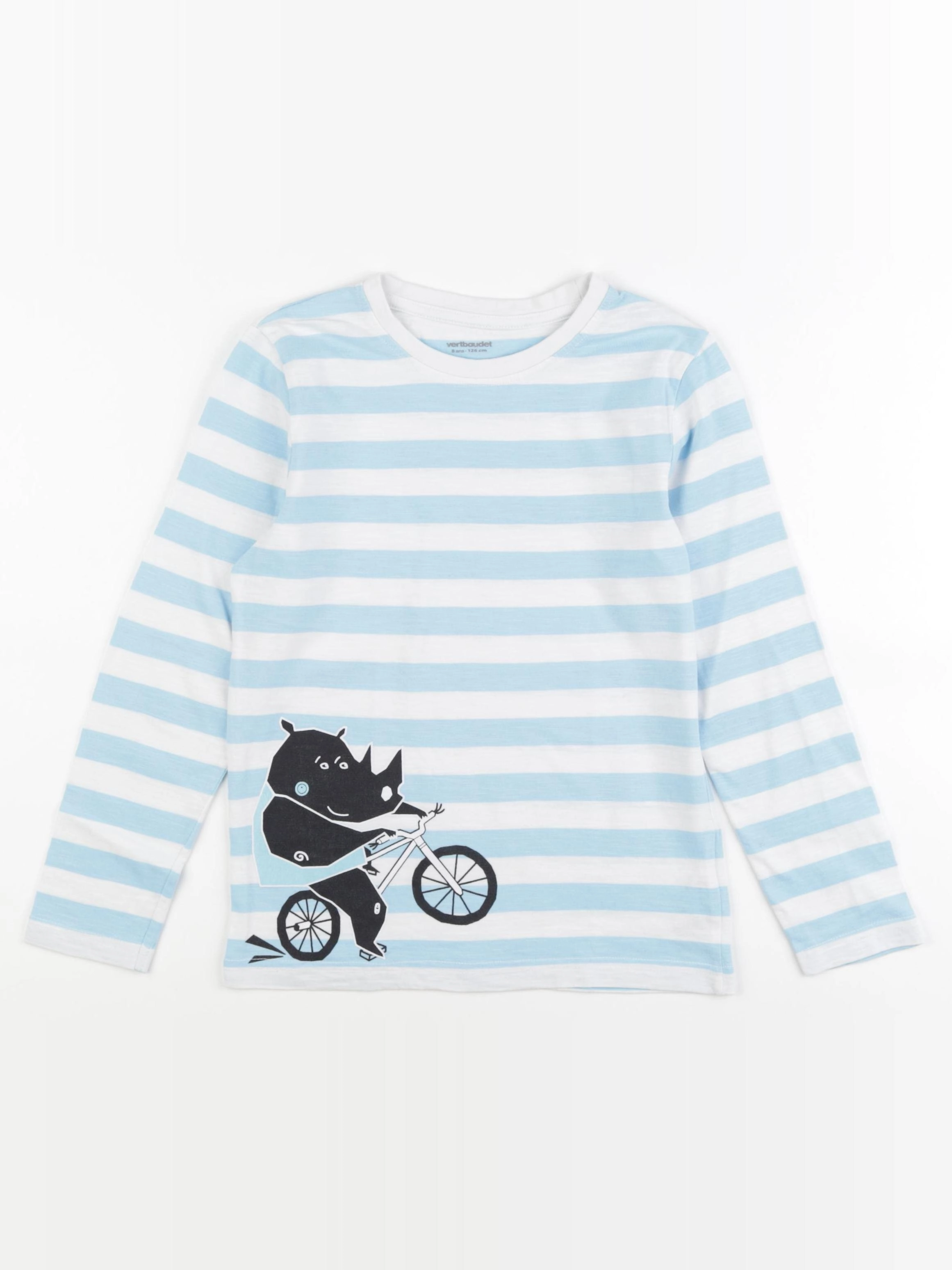 Vertbaudet - tee-shirt blanc, bleu - 8 ans