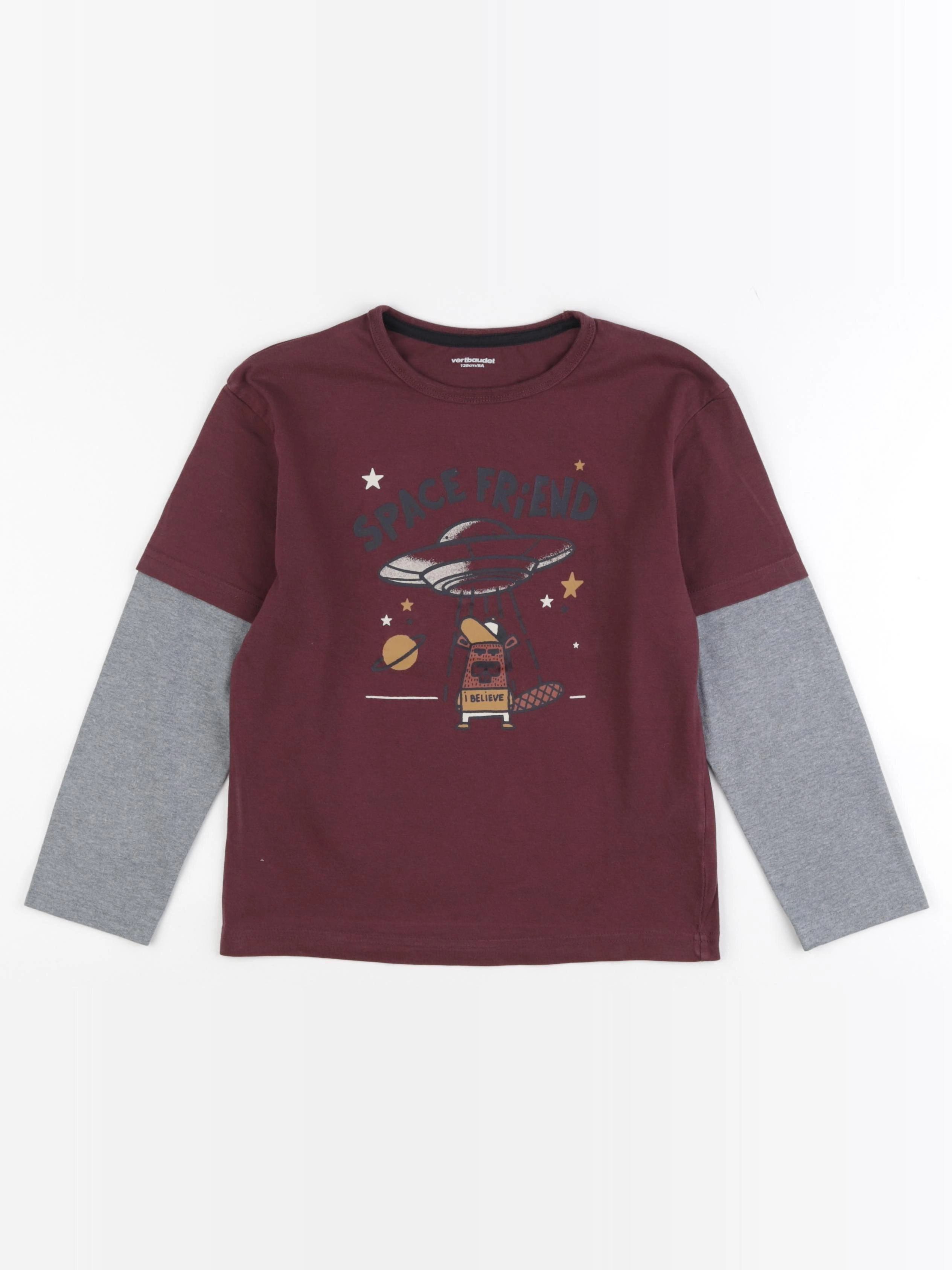 Vertbaudet - tee-shirt gris, rouge - 8 ans