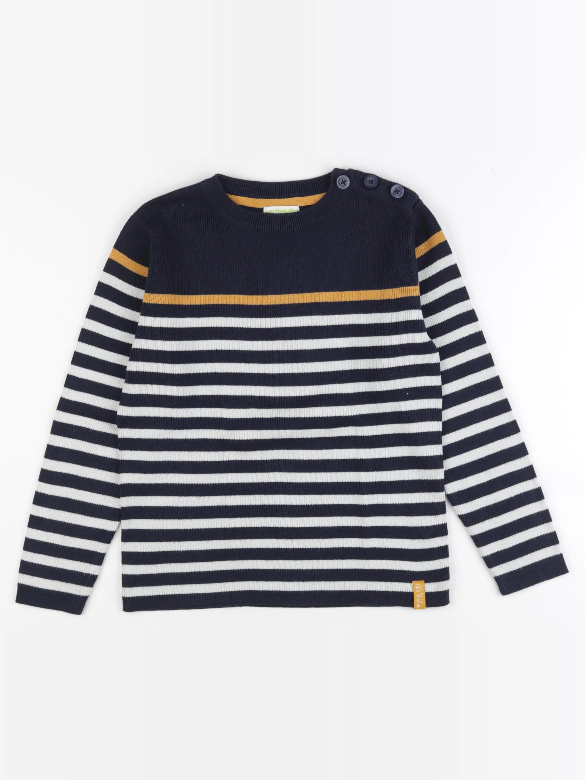 Vertbaudet - pull bleu, blanc - 8 ans