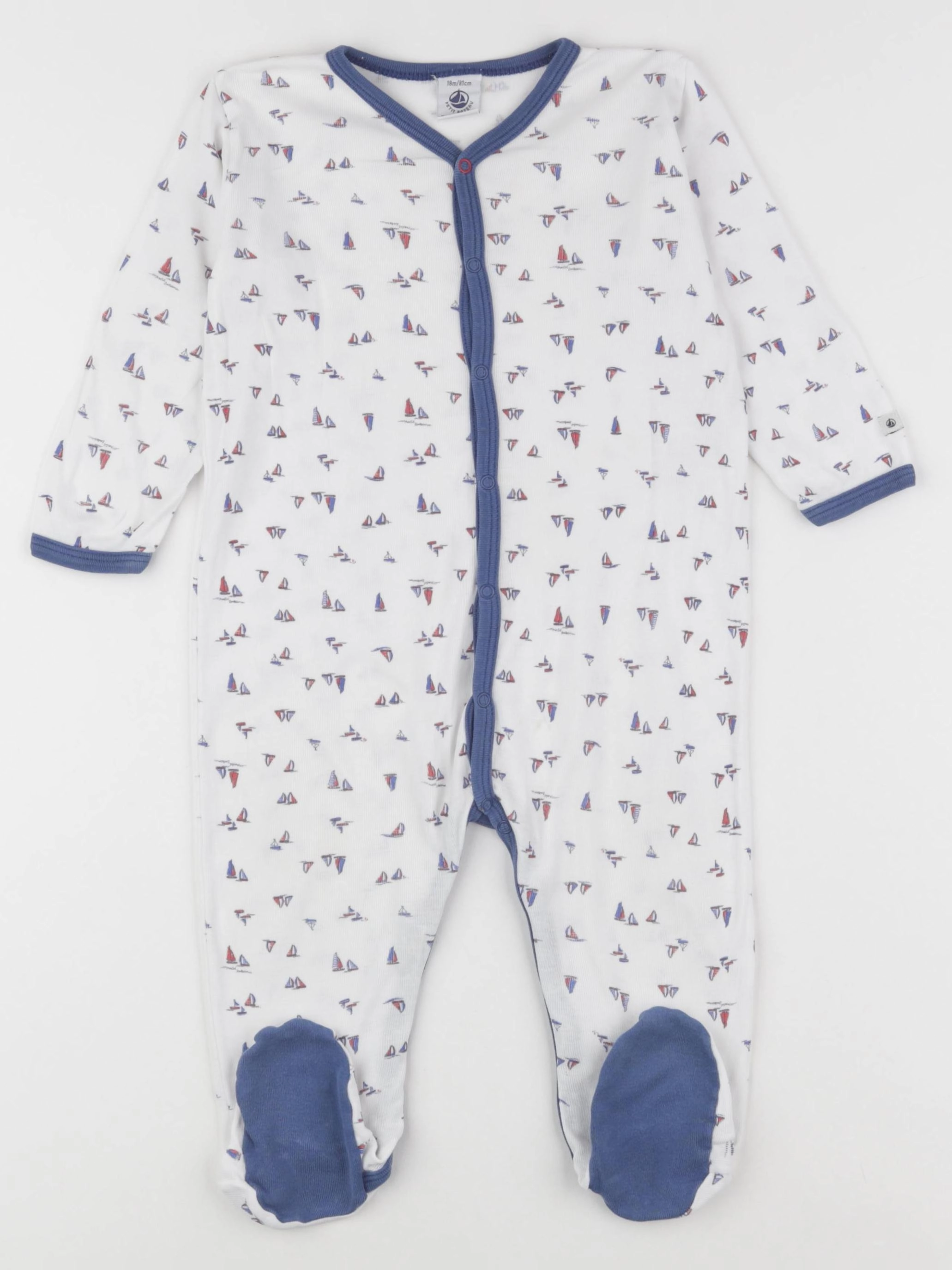 Petit Bateau - pyjama coton blanc, bleu - 18 mois