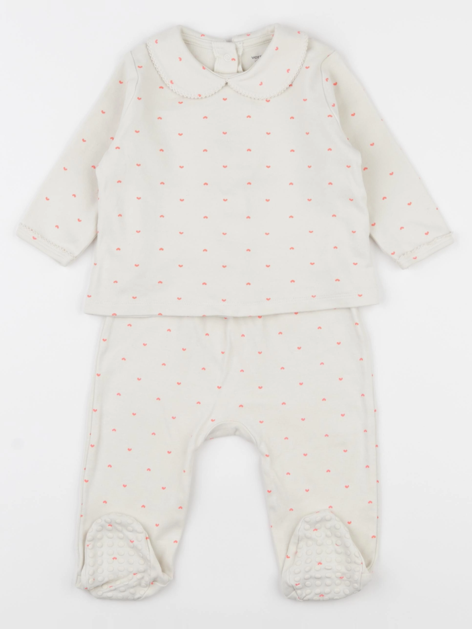 Vertbaudet - pyjama coton beige, rose - 12 mois