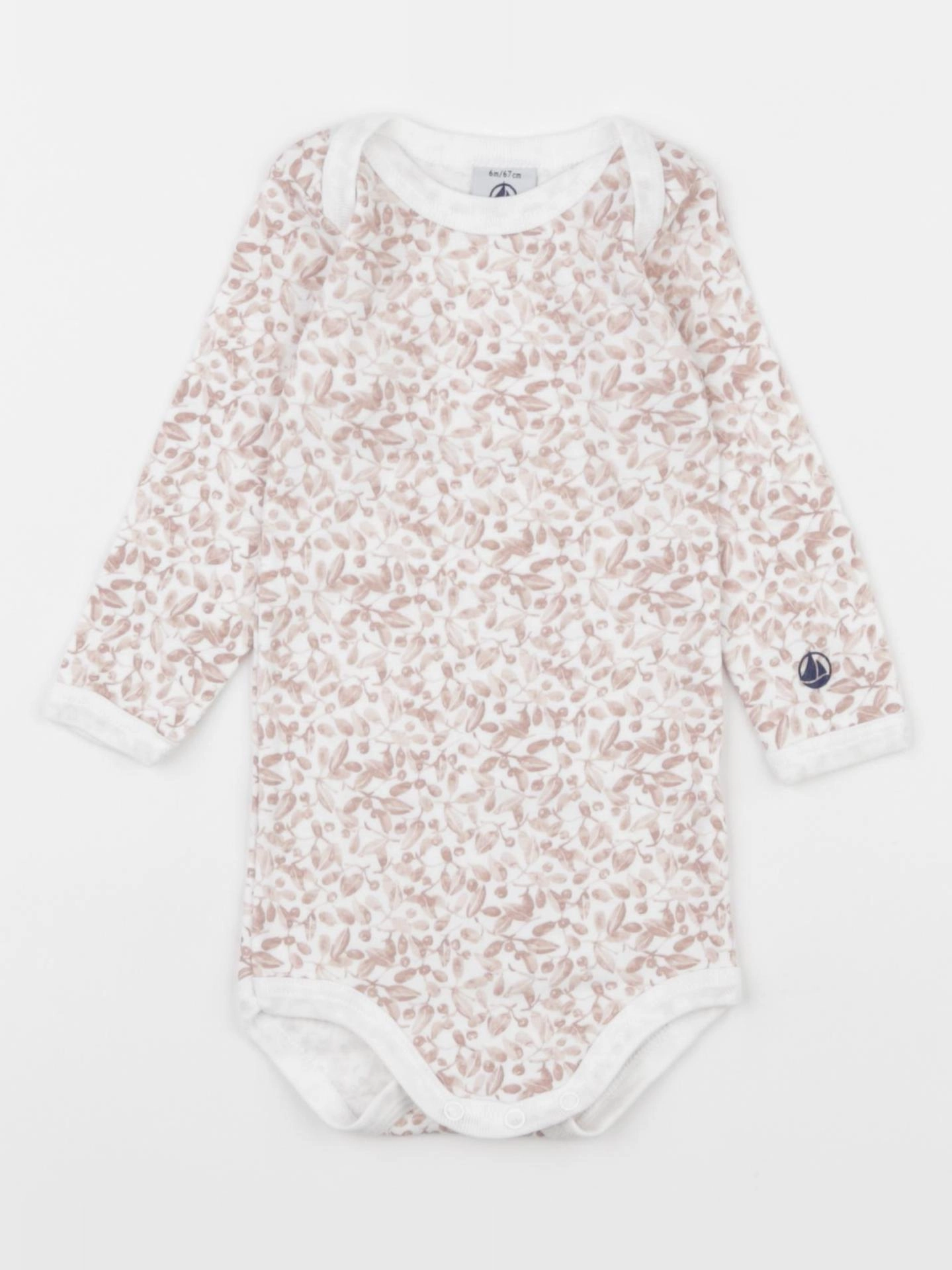 Petit Bateau - body blanc, rose - 6 mois
