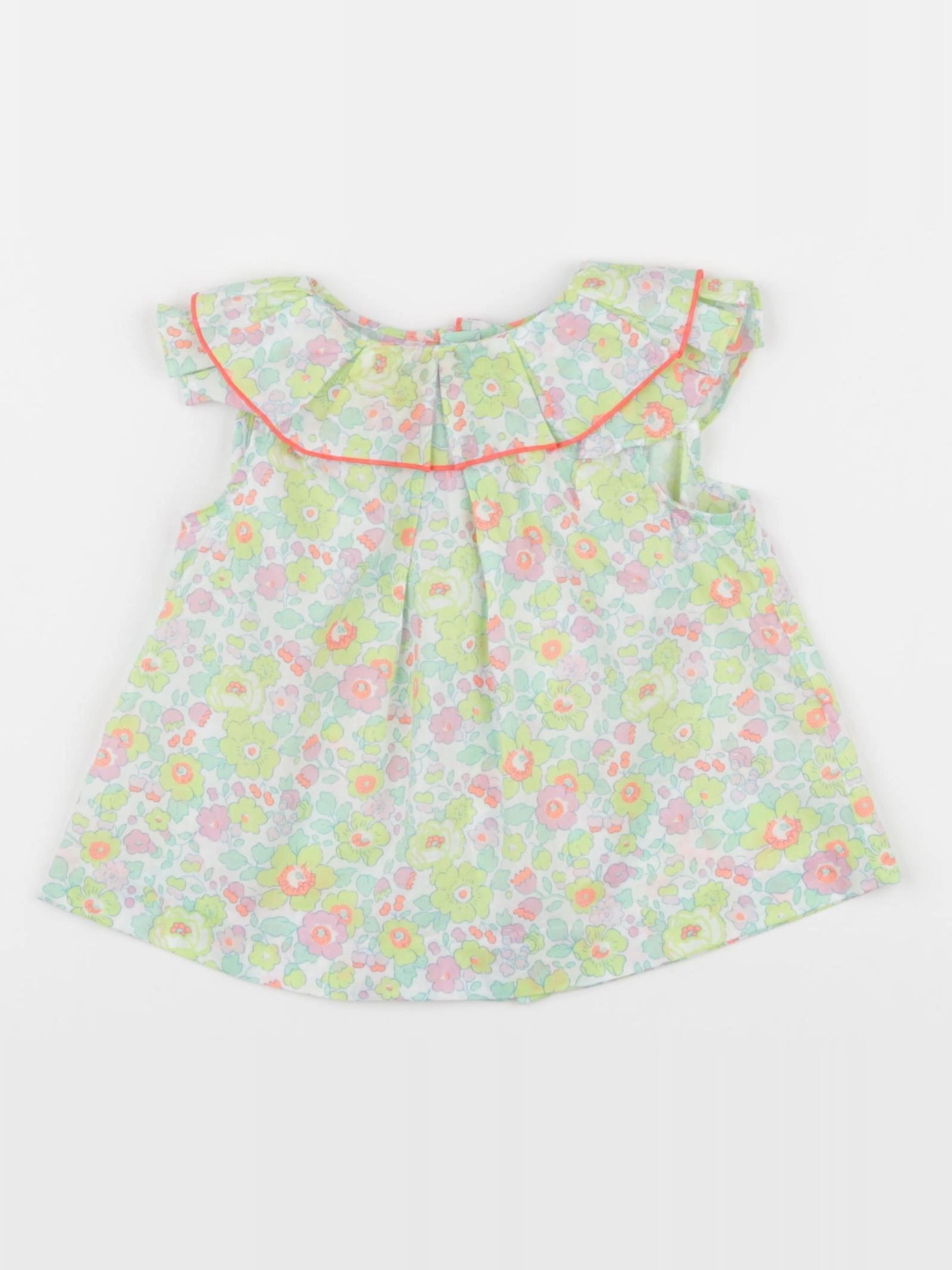 Jacadi - blouse liberty vert, rose - 12 mois