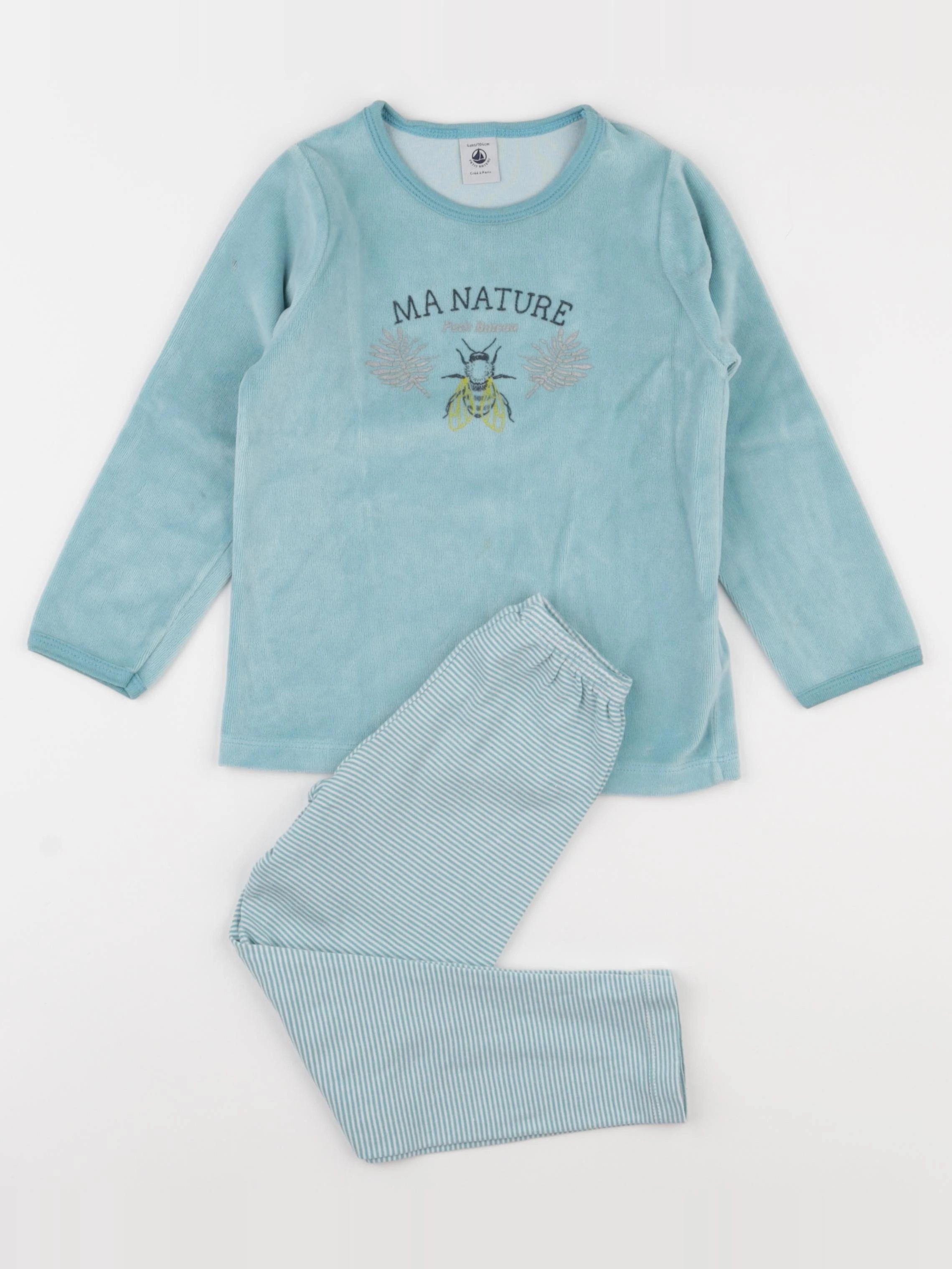 Petit Bateau - pyjama velours bleu - 4 ans