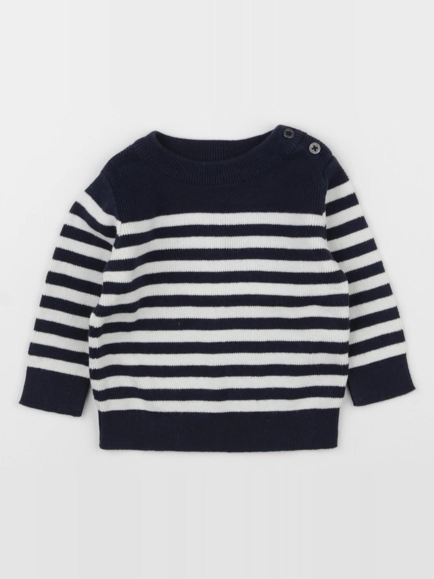 Vertbaudet - pull bleu, blanc - 3 mois