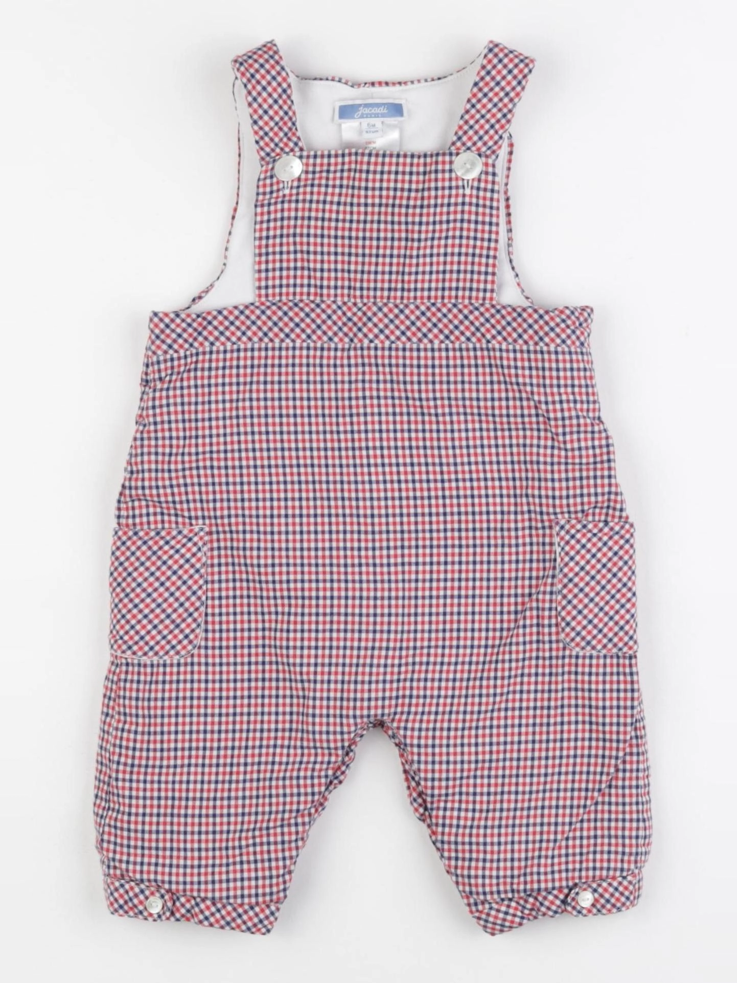Jacadi - salopette doublé blanc, bleu, rouge - 6 mois