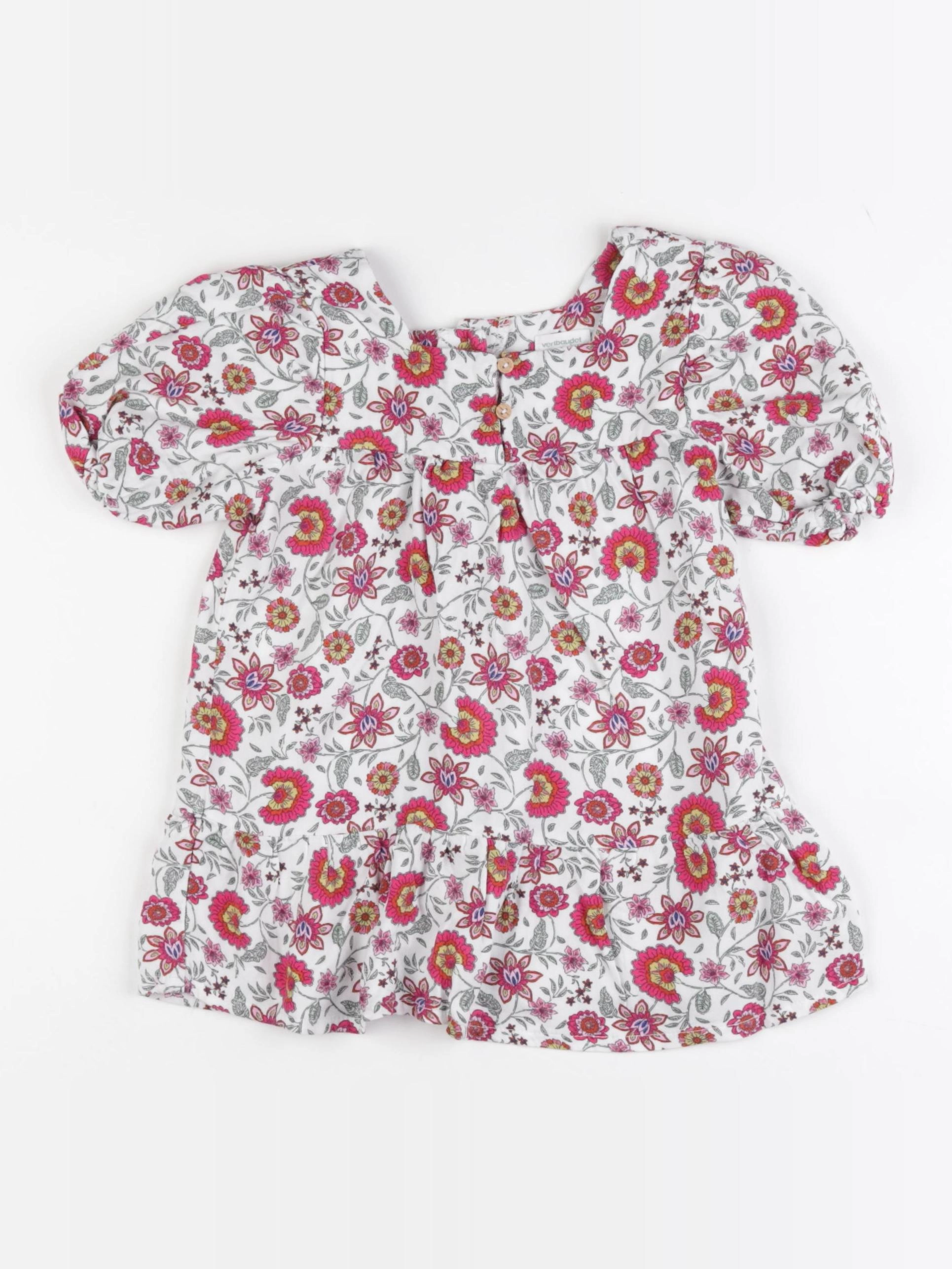 Vertbaudet - robe beige, rose - 24 mois